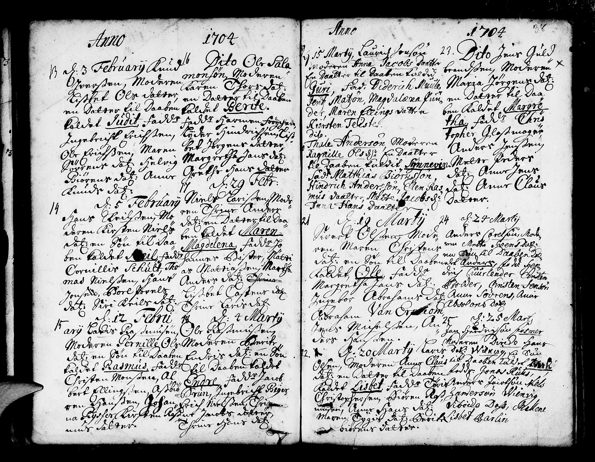 Nykirken Sokneprestembete, AV/SAB-A-77101/H/Haa/L0002: Parish register (official) no. A 2, 1700-1723, p. 38