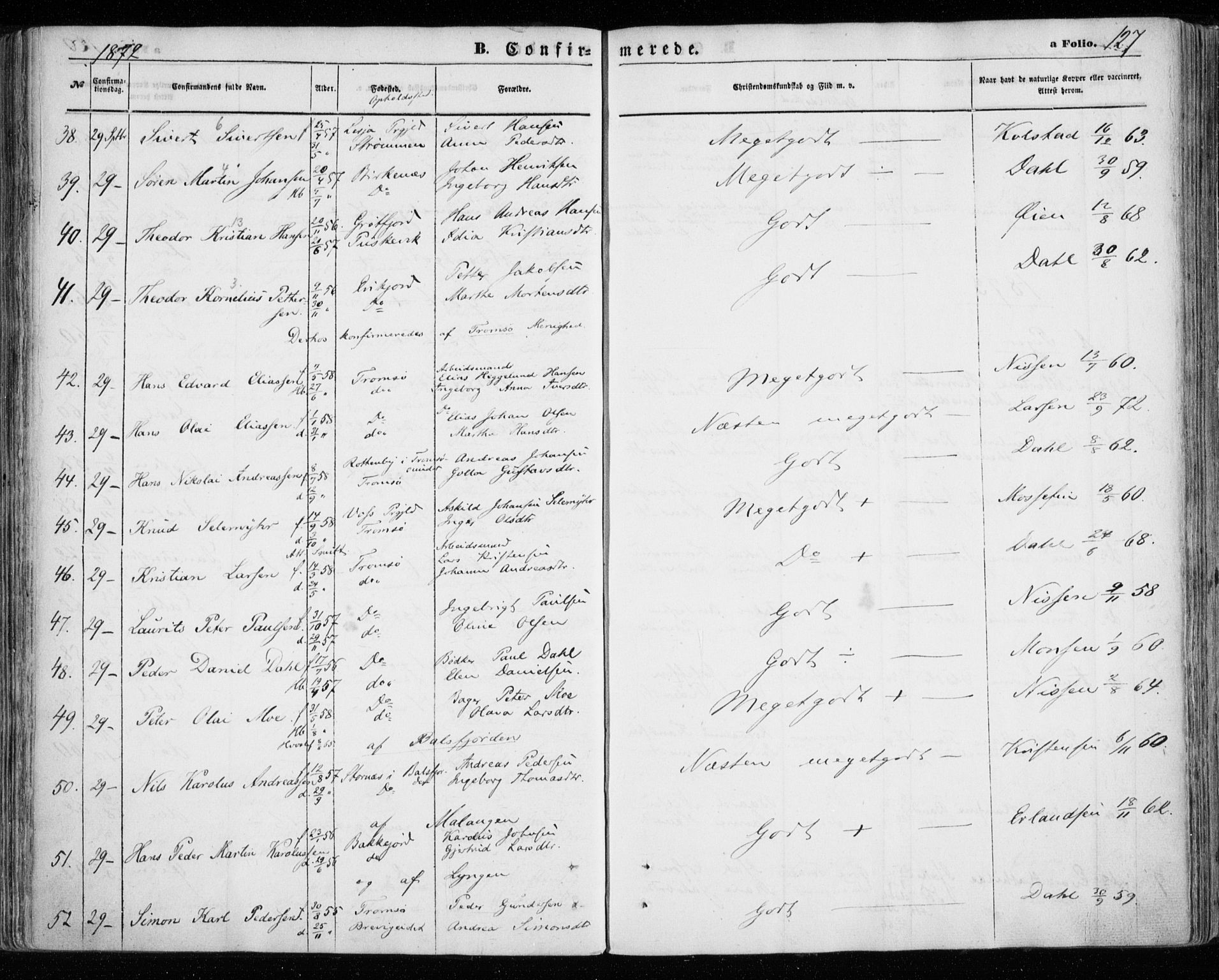 Tromsøysund sokneprestkontor, AV/SATØ-S-1304/G/Ga/L0002kirke: Parish register (official) no. 2, 1867-1875, p. 127