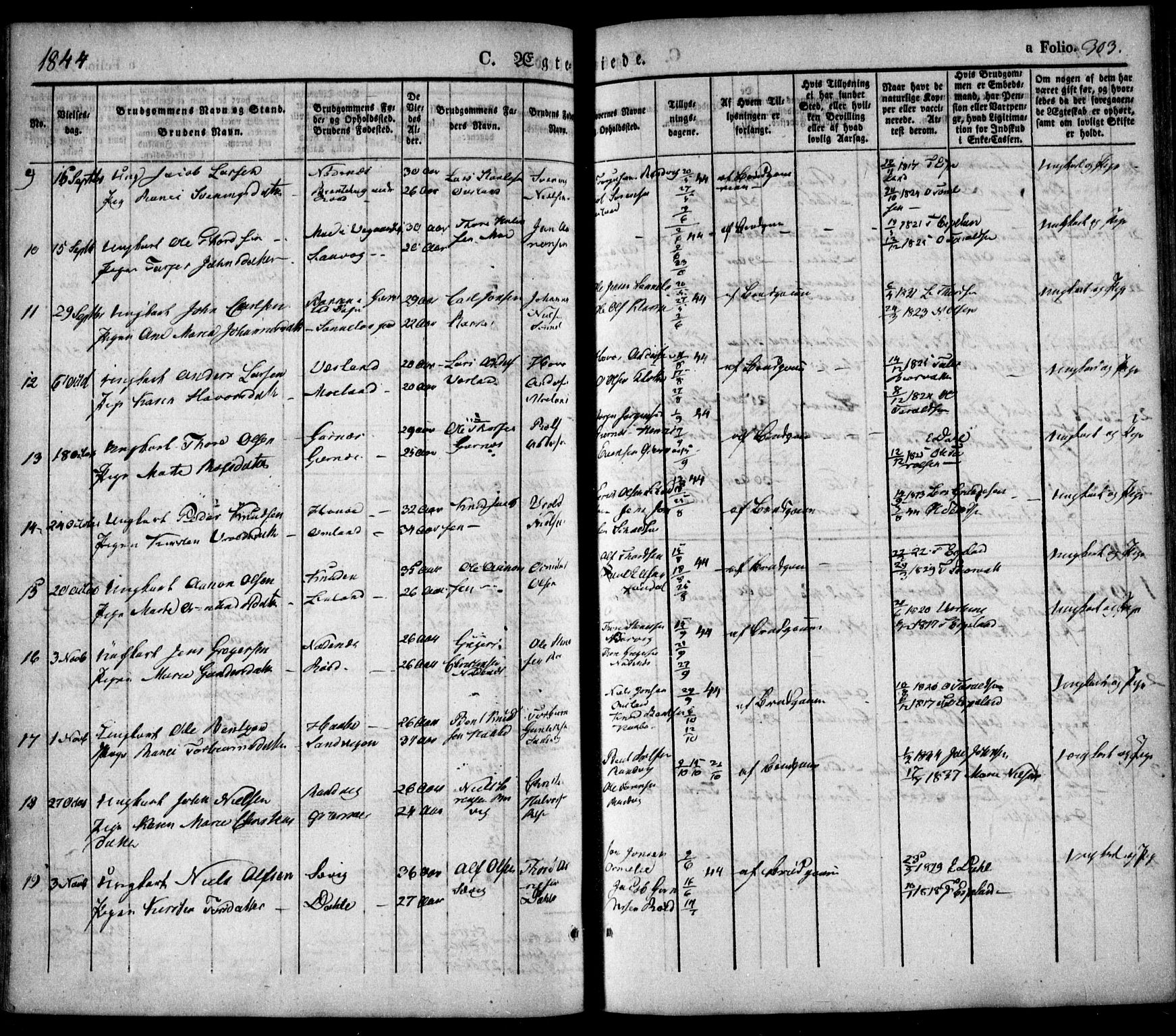 Søndeled sokneprestkontor, AV/SAK-1111-0038/F/Fa/L0002: Parish register (official) no. A 2, 1839-1860, p. 303