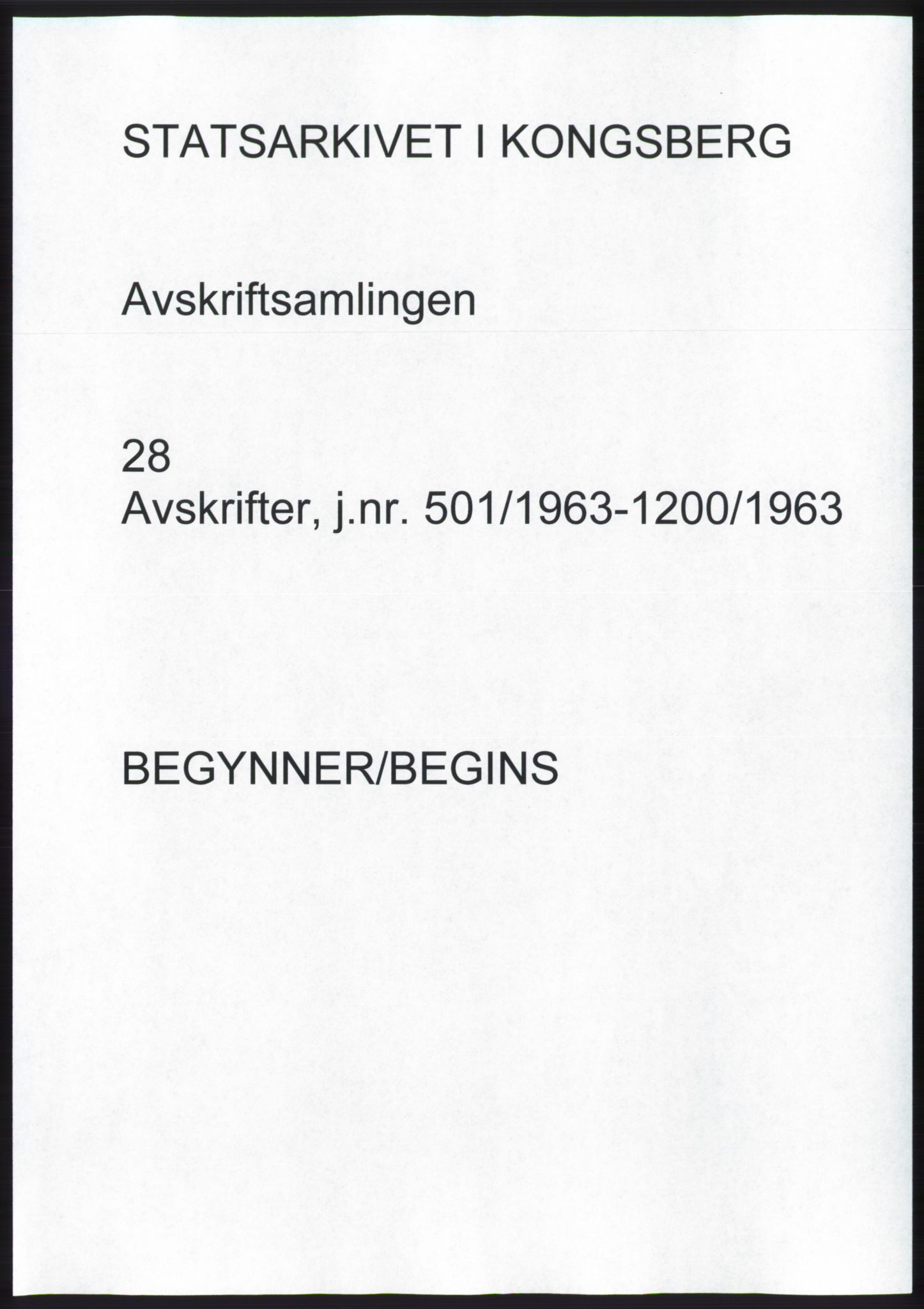 Statsarkivet i Kongsberg, SAKO/A-0001, 1963, p. 1