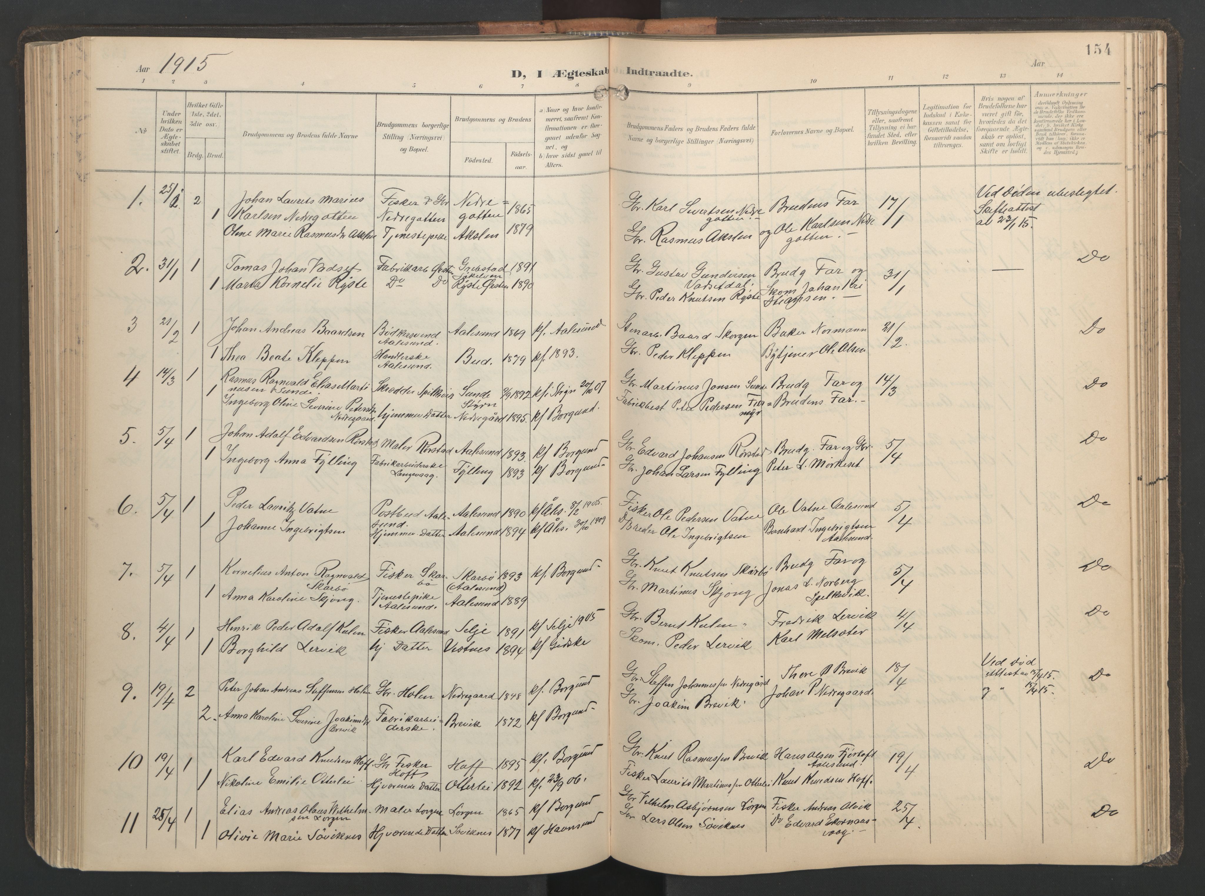 Ministerialprotokoller, klokkerbøker og fødselsregistre - Møre og Romsdal, AV/SAT-A-1454/528/L0433: Parish register (copy) no. 528C14, 1899-1922, p. 154