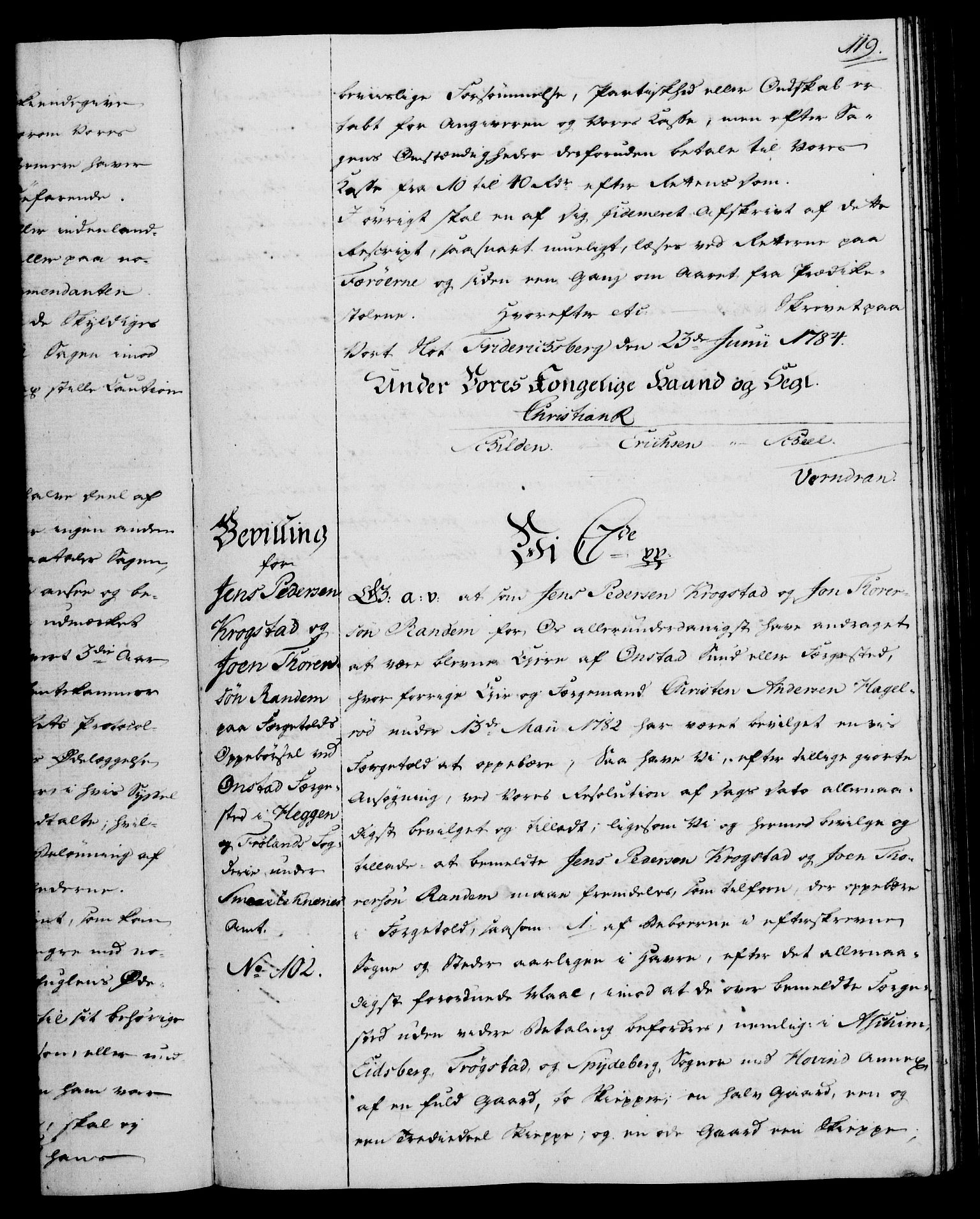 Rentekammeret, Kammerkanselliet, AV/RA-EA-3111/G/Gg/Gga/L0013: Norsk ekspedisjonsprotokoll med register (merket RK 53.13), 1784-1787, p. 119