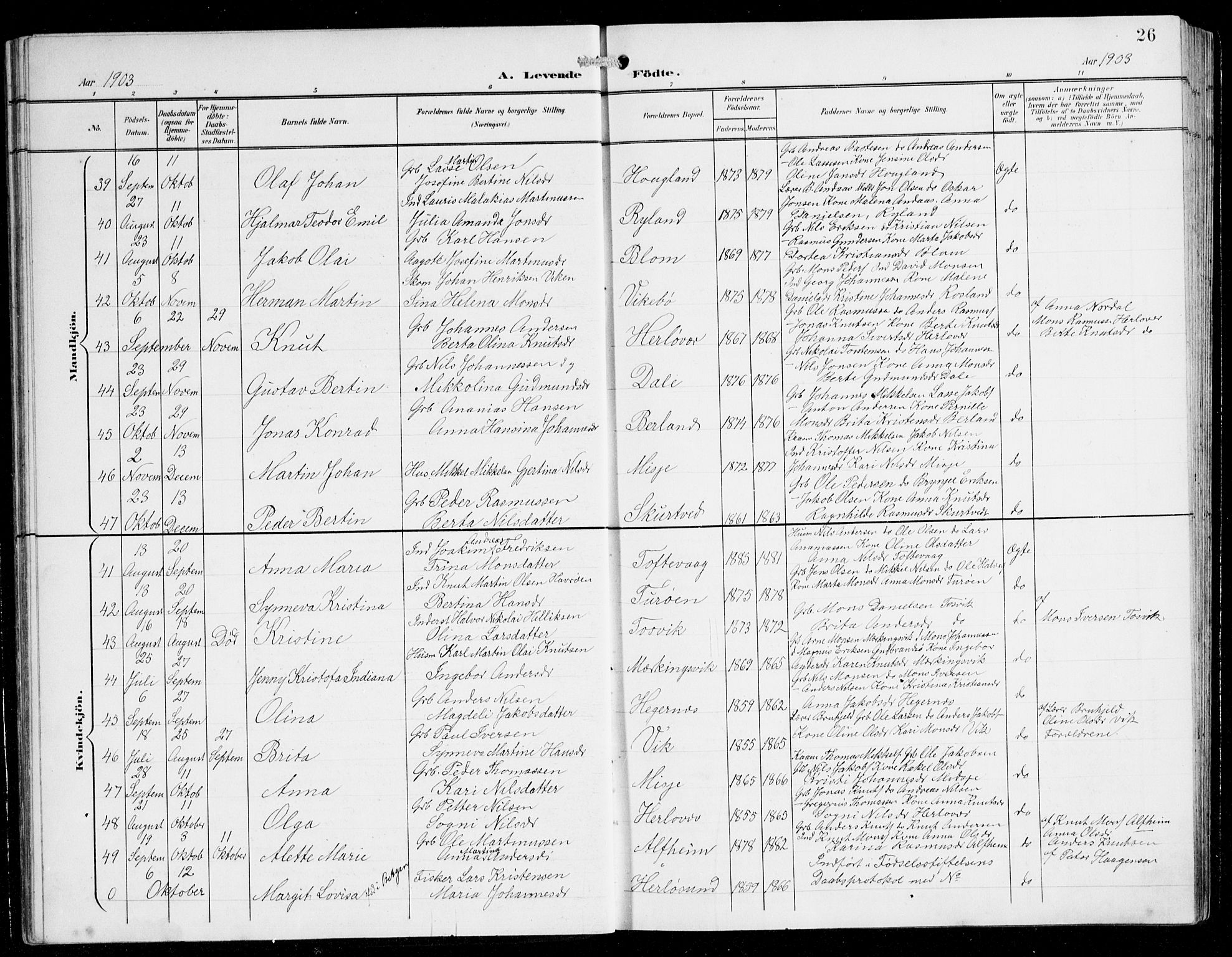 Herdla Sokneprestembete, AV/SAB-A-75701/H/Hab: Parish register (copy) no. C 1, 1900-1913, p. 26