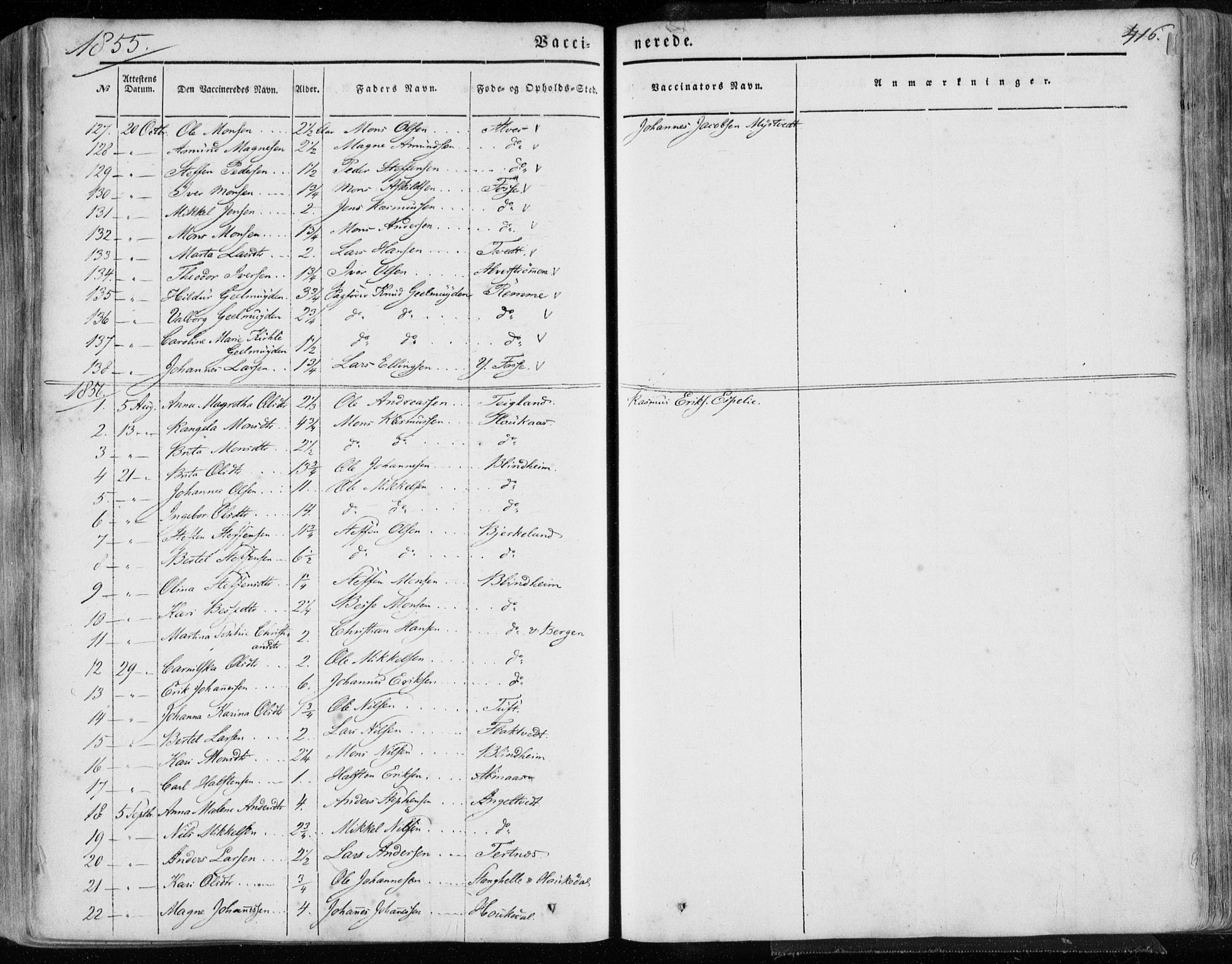 Hamre sokneprestembete, SAB/A-75501/H/Ha/Haa/Haaa/L0013: Parish register (official) no. A 13, 1846-1857, p. 416