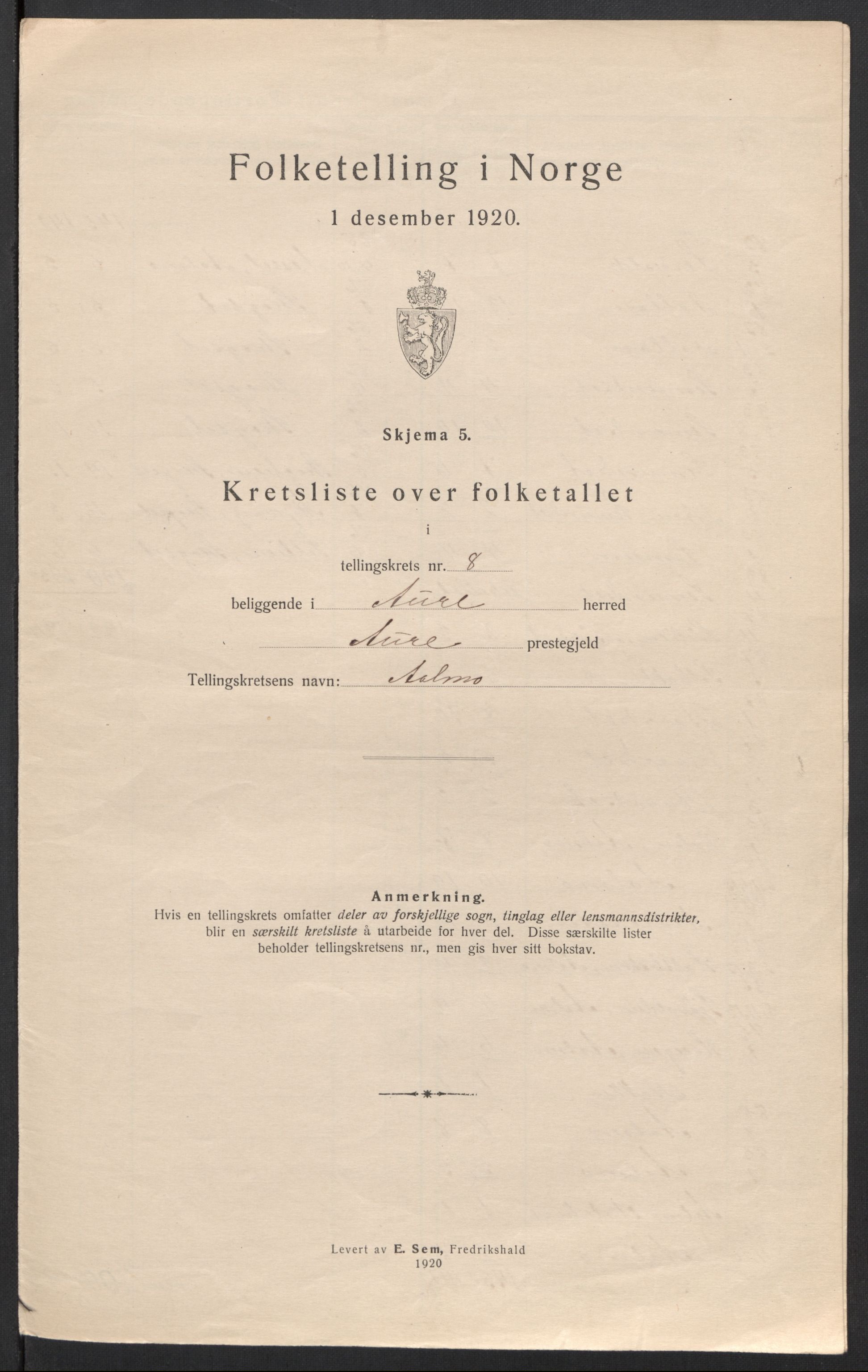 SAT, 1920 census for Aure, 1920, p. 29