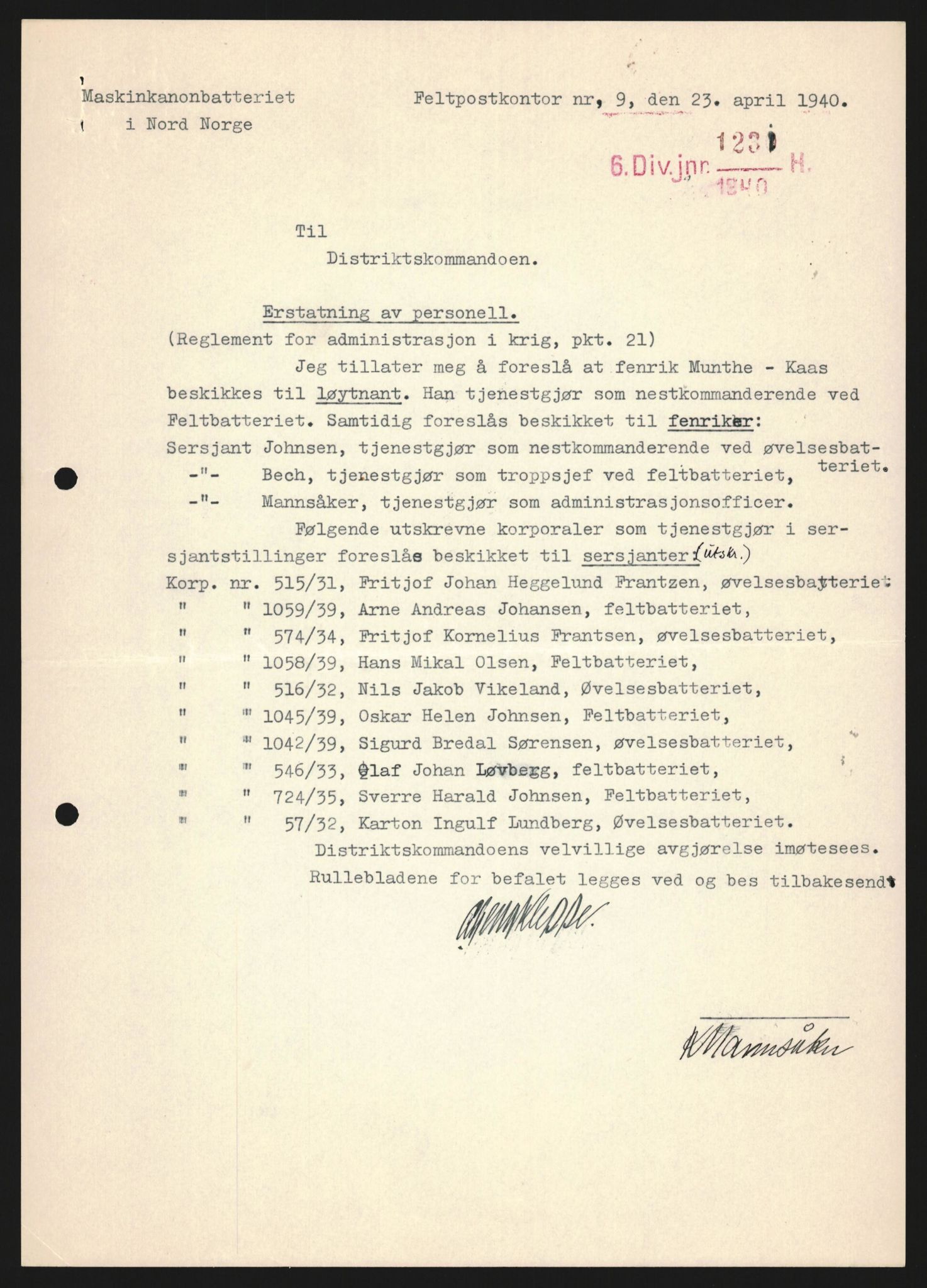 Forsvaret, Forsvarets krigshistoriske avdeling, AV/RA-RAFA-2017/Y/Yb/L0122: II-C-11-600  -  6. Divisjon med avdelinger, 1940, p. 268