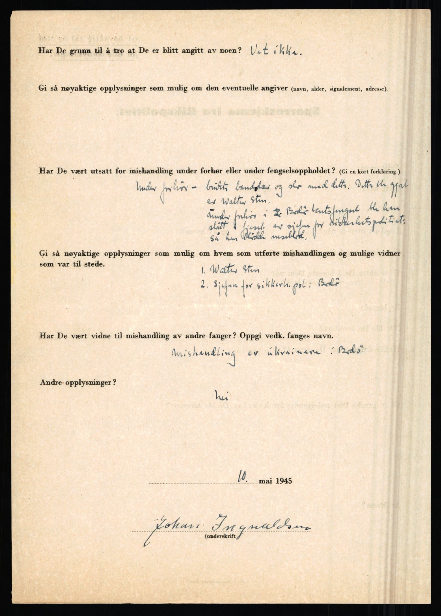 Rikspolitisjefen, AV/RA-S-1560/L/L0007: Heen, Erik C. - Iversen, Trygve, 1940-1945, p. 1168