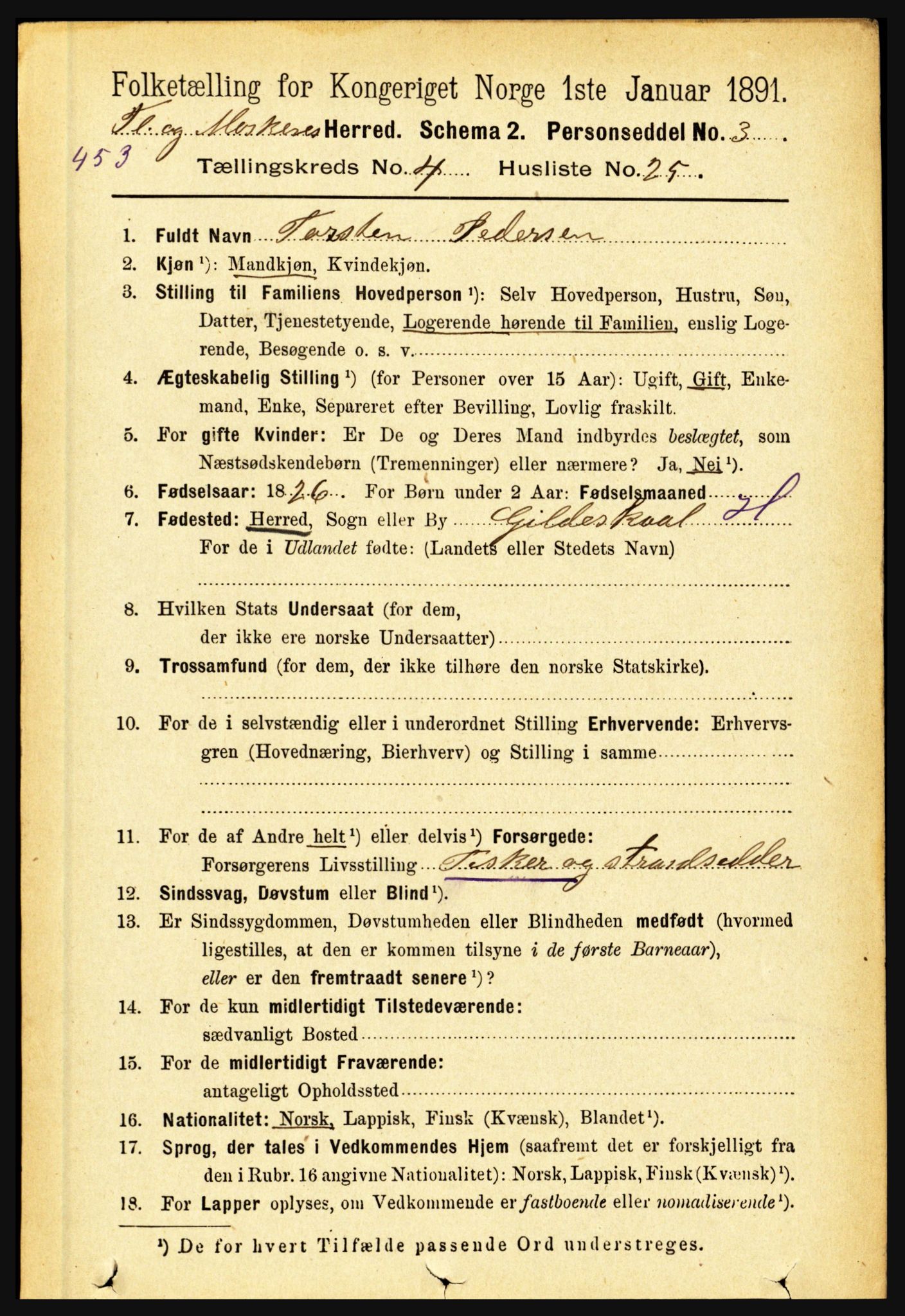 RA, 1891 census for 1859 Flakstad, 1891, p. 2070