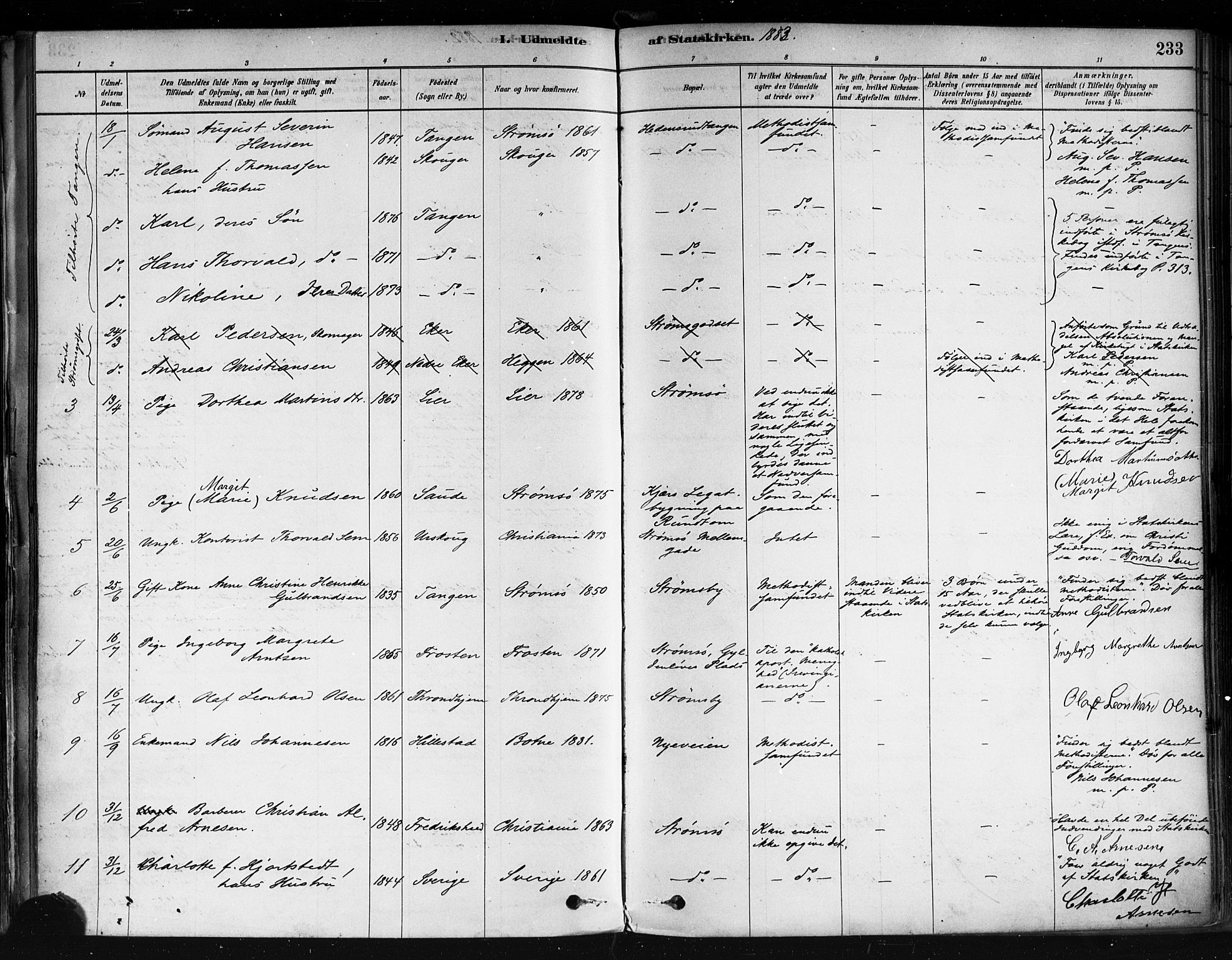 Strømsø kirkebøker, AV/SAKO-A-246/F/Fa/L0022: Parish register (official) no. I 22, 1879-1899, p. 233