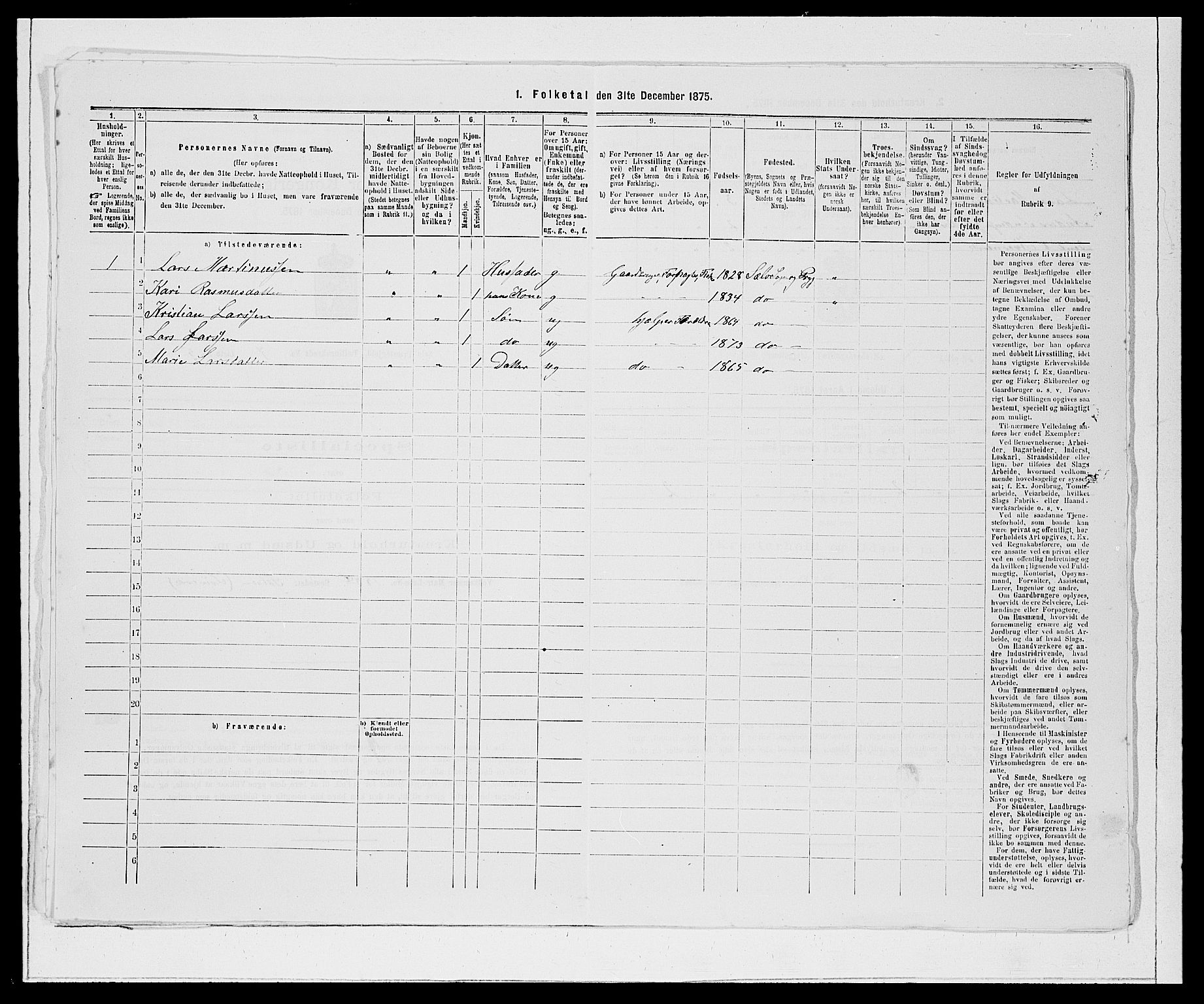 SAB, 1875 Census for 1441P Selje, 1875, p. 808