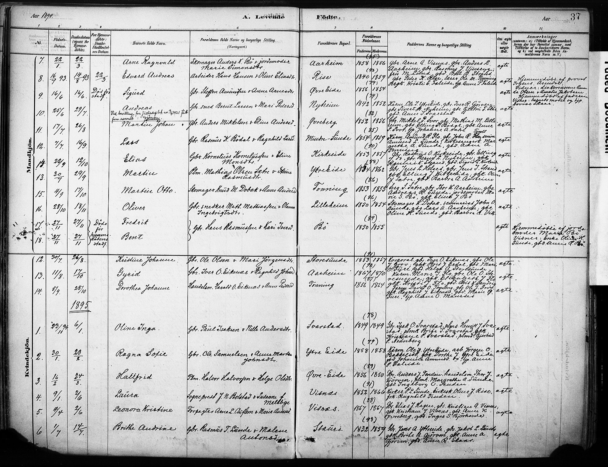 Stryn Sokneprestembete, SAB/A-82501: Parish register (official) no. B 1, 1878-1907, p. 37