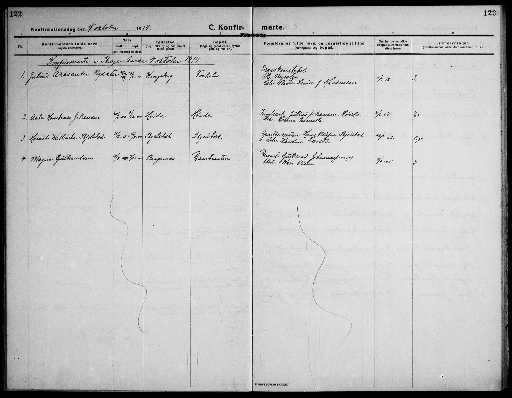 Skoger kirkebøker, AV/SAKO-A-59/F/Fb/L0002: Parish register (official) no. II 2, 1914-1941, p. 122-123