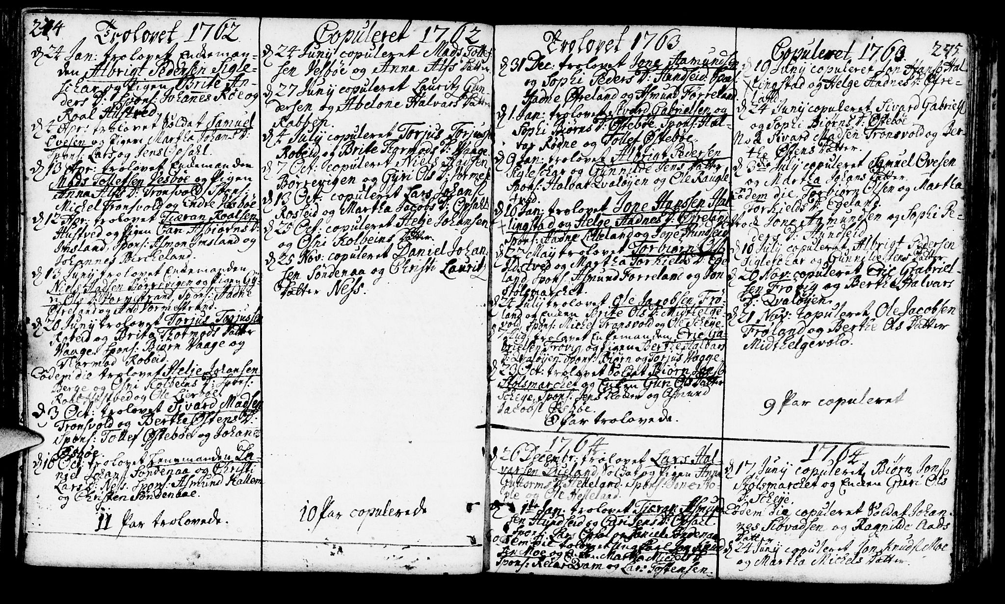 Vikedal sokneprestkontor, SAST/A-101840/01/IV: Parish register (official) no. A 1, 1737-1778, p. 274-275
