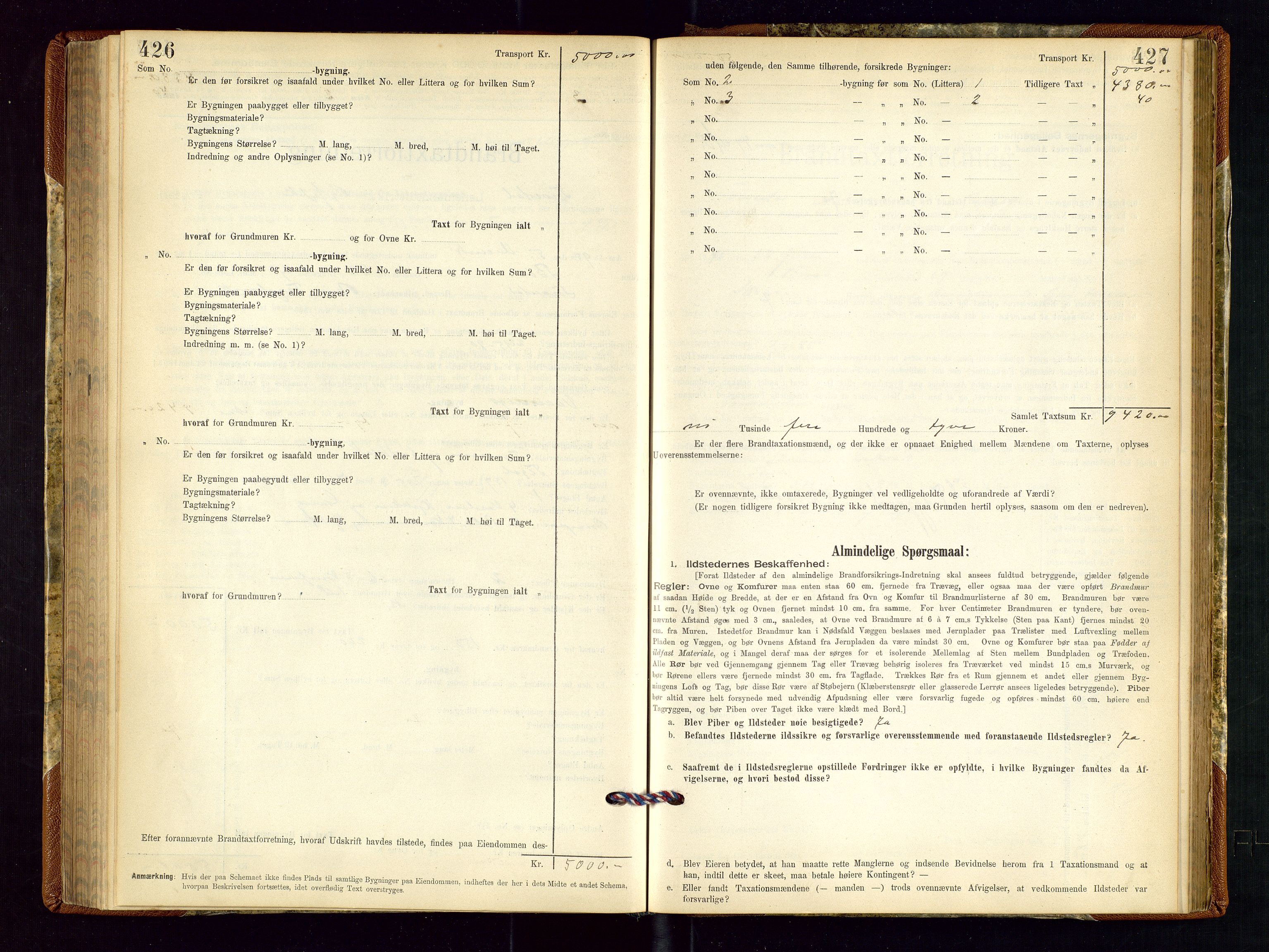 Torvestad lensmannskontor, SAST/A-100307/1/Gob/L0001: "Brandtaxationsprotokol for Torvestad Lensmannsdistrikt", 1895-1904, p. 426-427