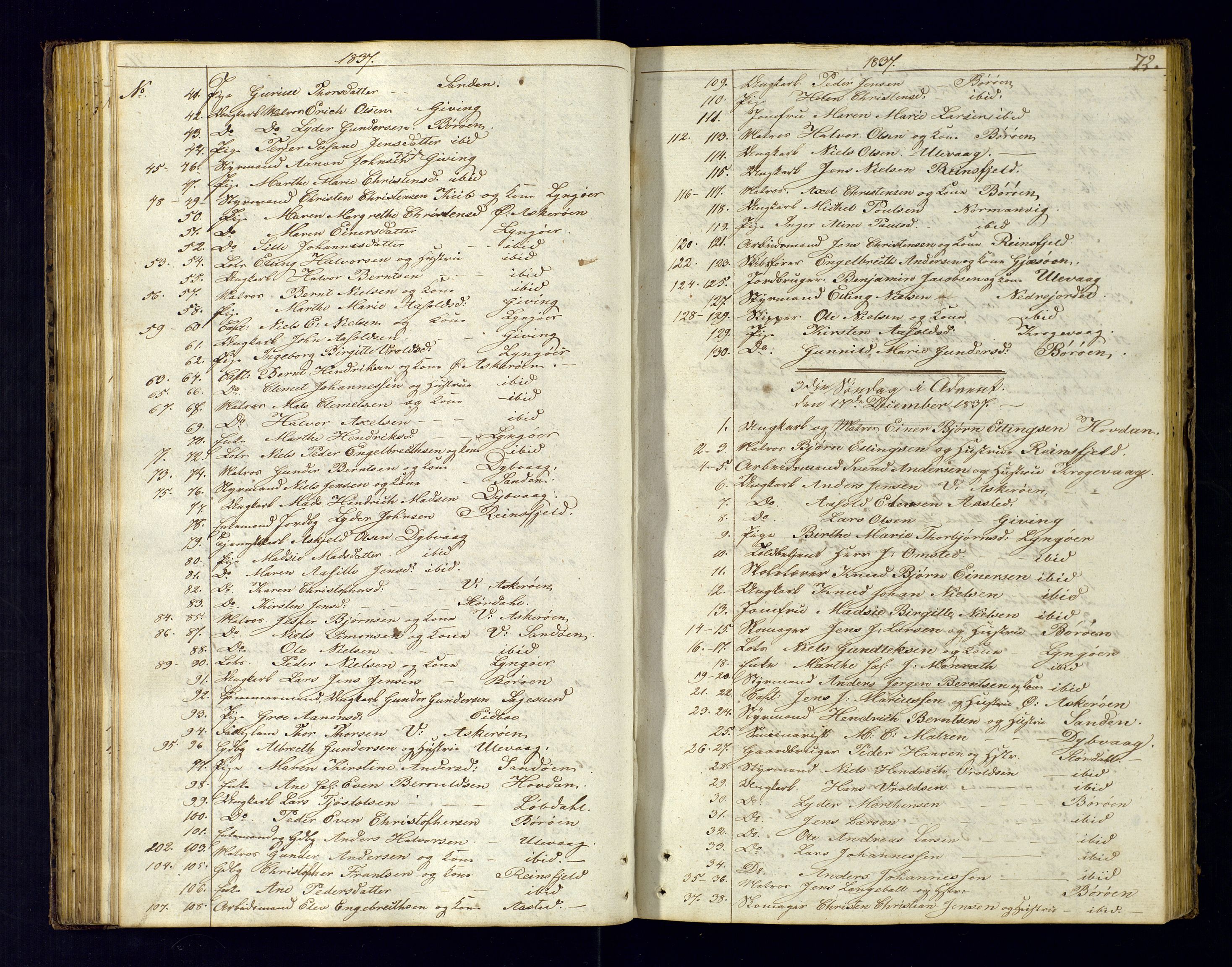 Dypvåg sokneprestkontor, AV/SAK-1111-0007/F/Fc/Fca/L0002: Communicants register no. C-2, 1831-1848, p. 72