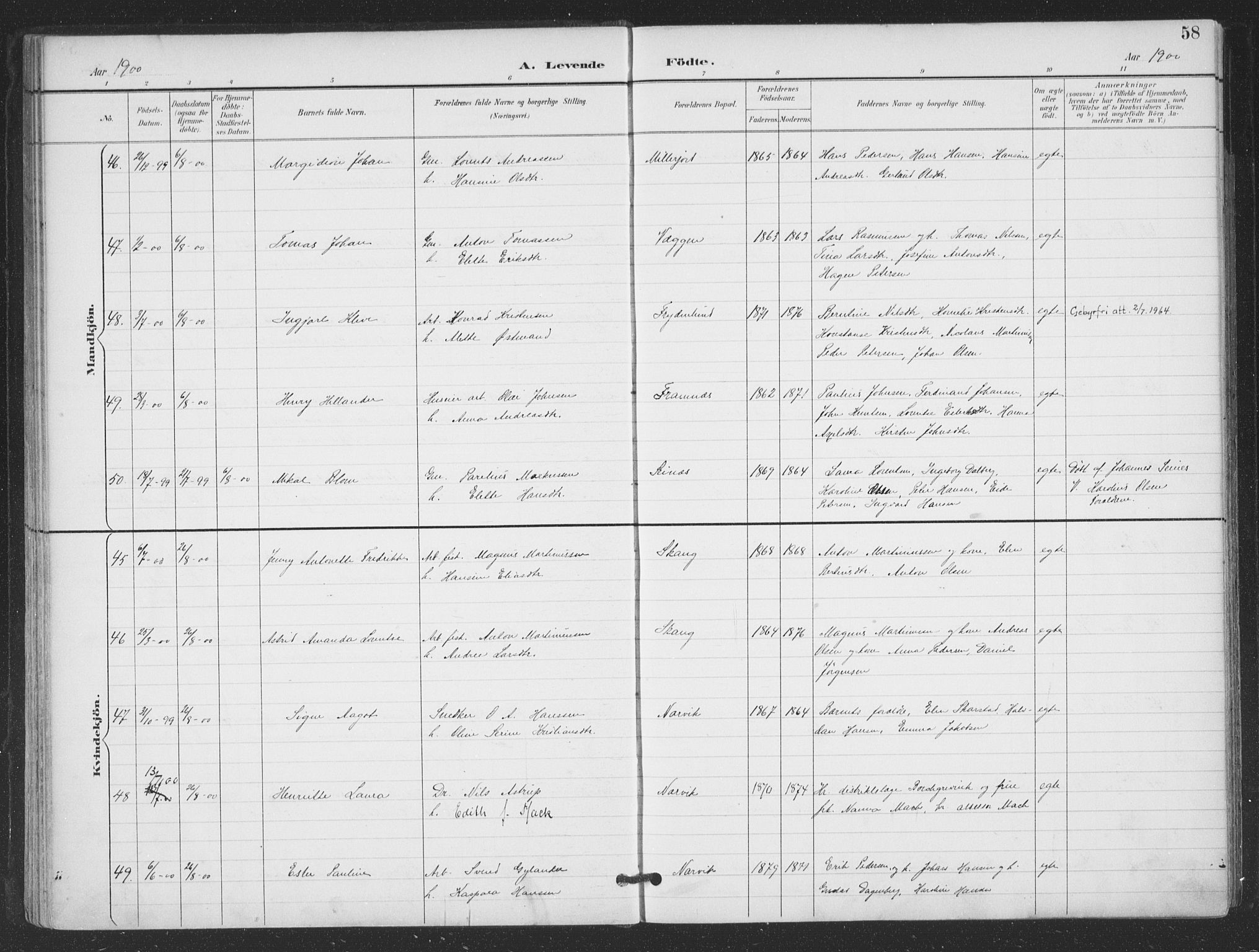 Ministerialprotokoller, klokkerbøker og fødselsregistre - Nordland, AV/SAT-A-1459/866/L0939: Parish register (official) no. 866A02, 1894-1906, p. 58