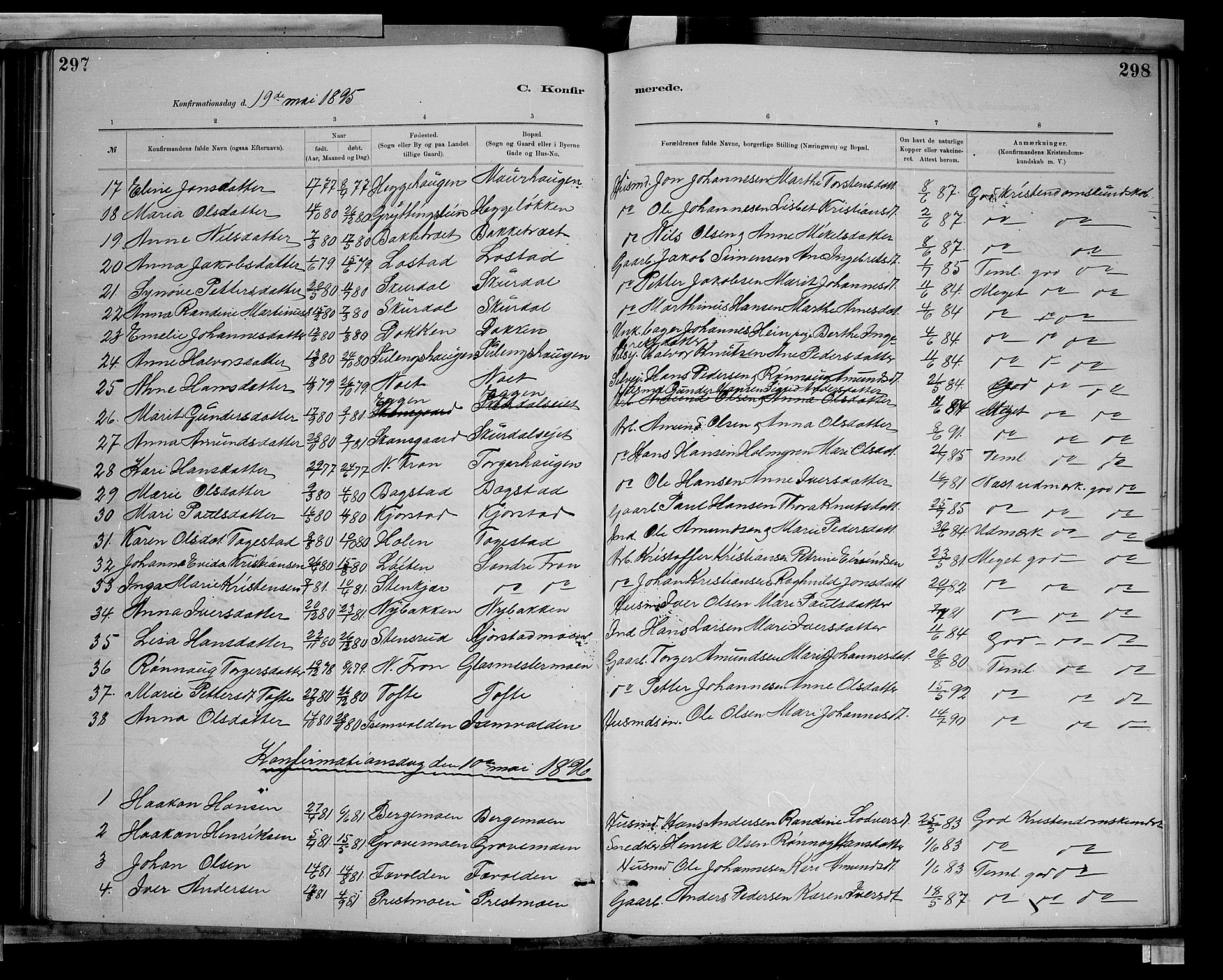 Sør-Fron prestekontor, SAH/PREST-010/H/Ha/Hab/L0003: Parish register (copy) no. 3, 1884-1896, p. 297-298