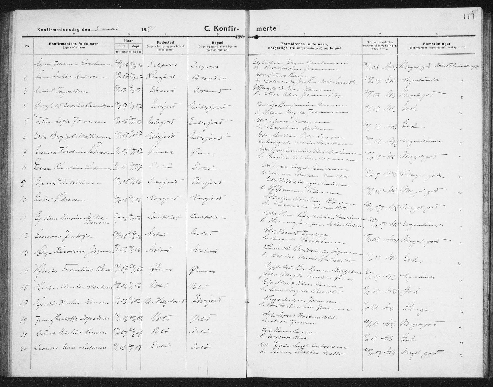Ministerialprotokoller, klokkerbøker og fødselsregistre - Nordland, AV/SAT-A-1459/846/L0656: Parish register (copy) no. 846C06, 1917-1936, p. 111