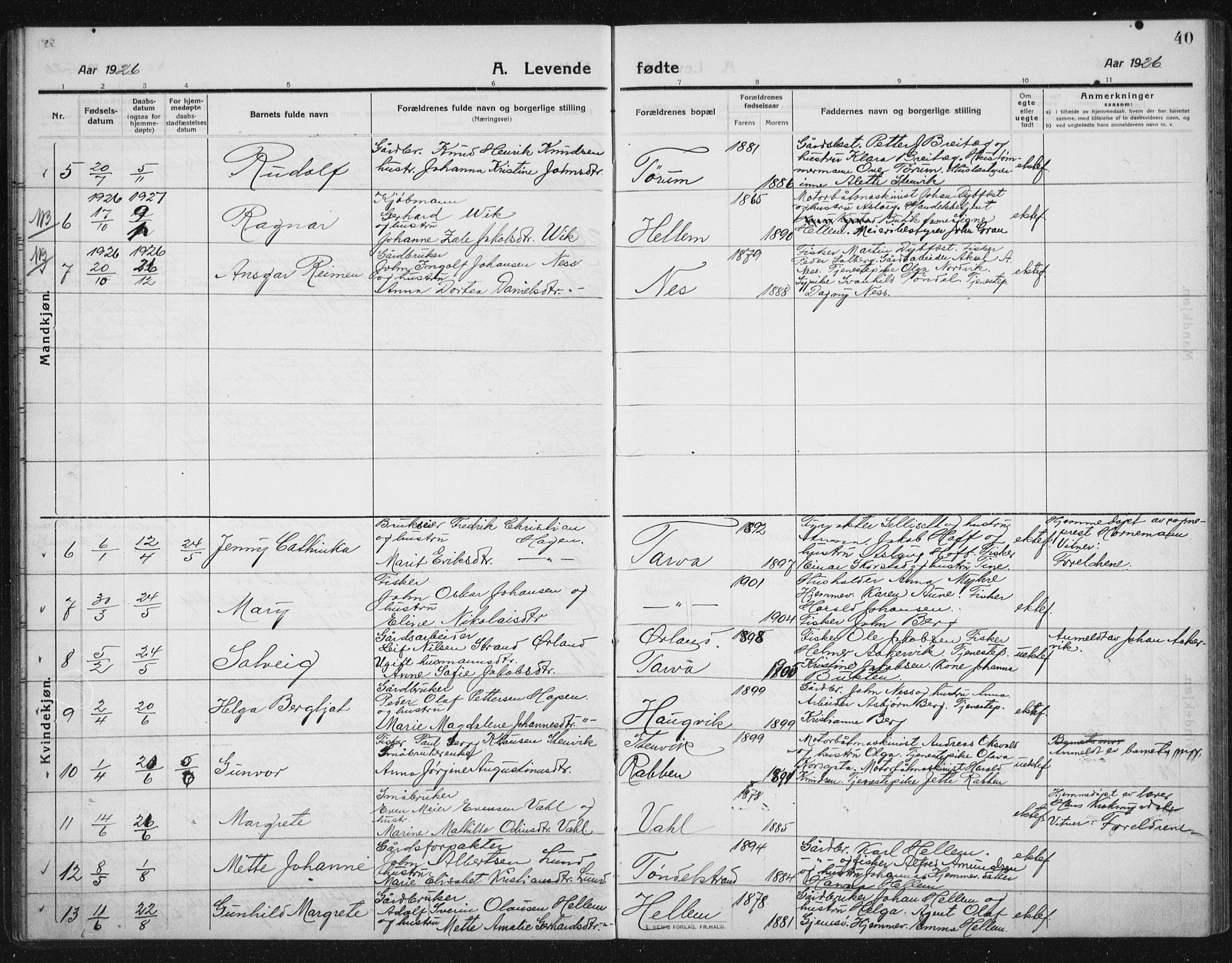 Ministerialprotokoller, klokkerbøker og fødselsregistre - Sør-Trøndelag, SAT/A-1456/652/L0654: Parish register (copy) no. 652C02, 1910-1937, p. 40