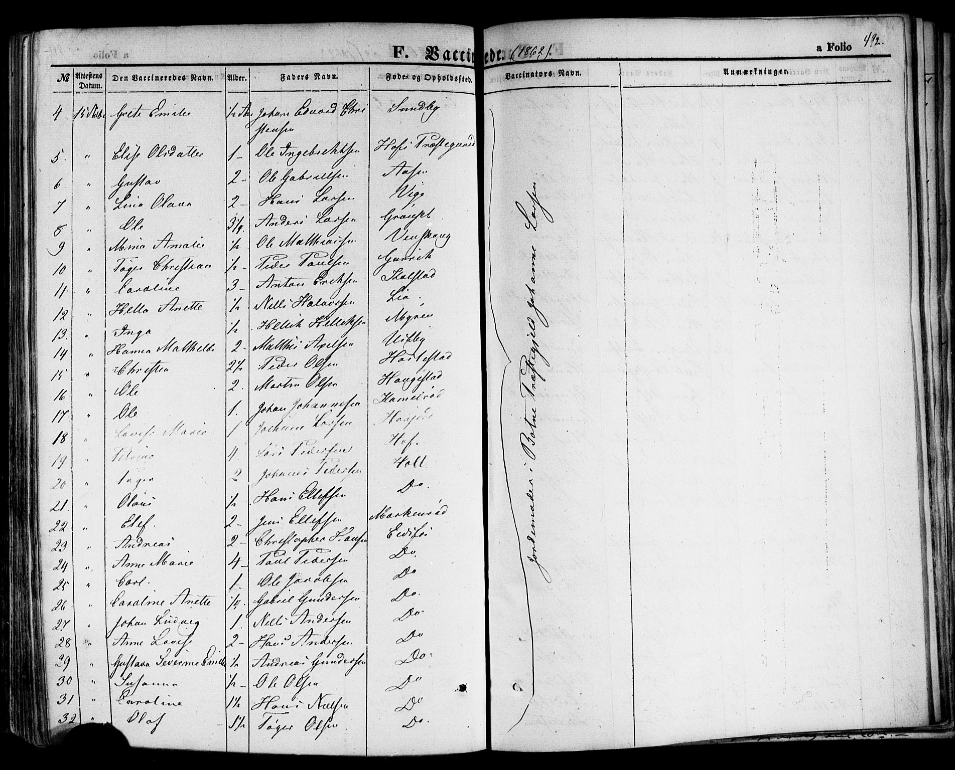 Hof kirkebøker, AV/SAKO-A-64/F/Fa/L0006: Parish register (official) no. I 6, 1851-1877, p. 492