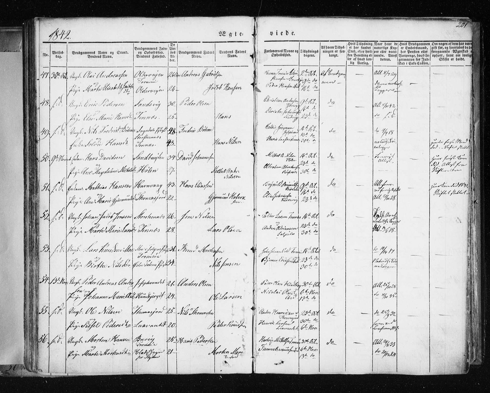 Tromsø sokneprestkontor/stiftsprosti/domprosti, SATØ/S-1343/G/Ga/L0009kirke: Parish register (official) no. 9, 1837-1847, p. 201
