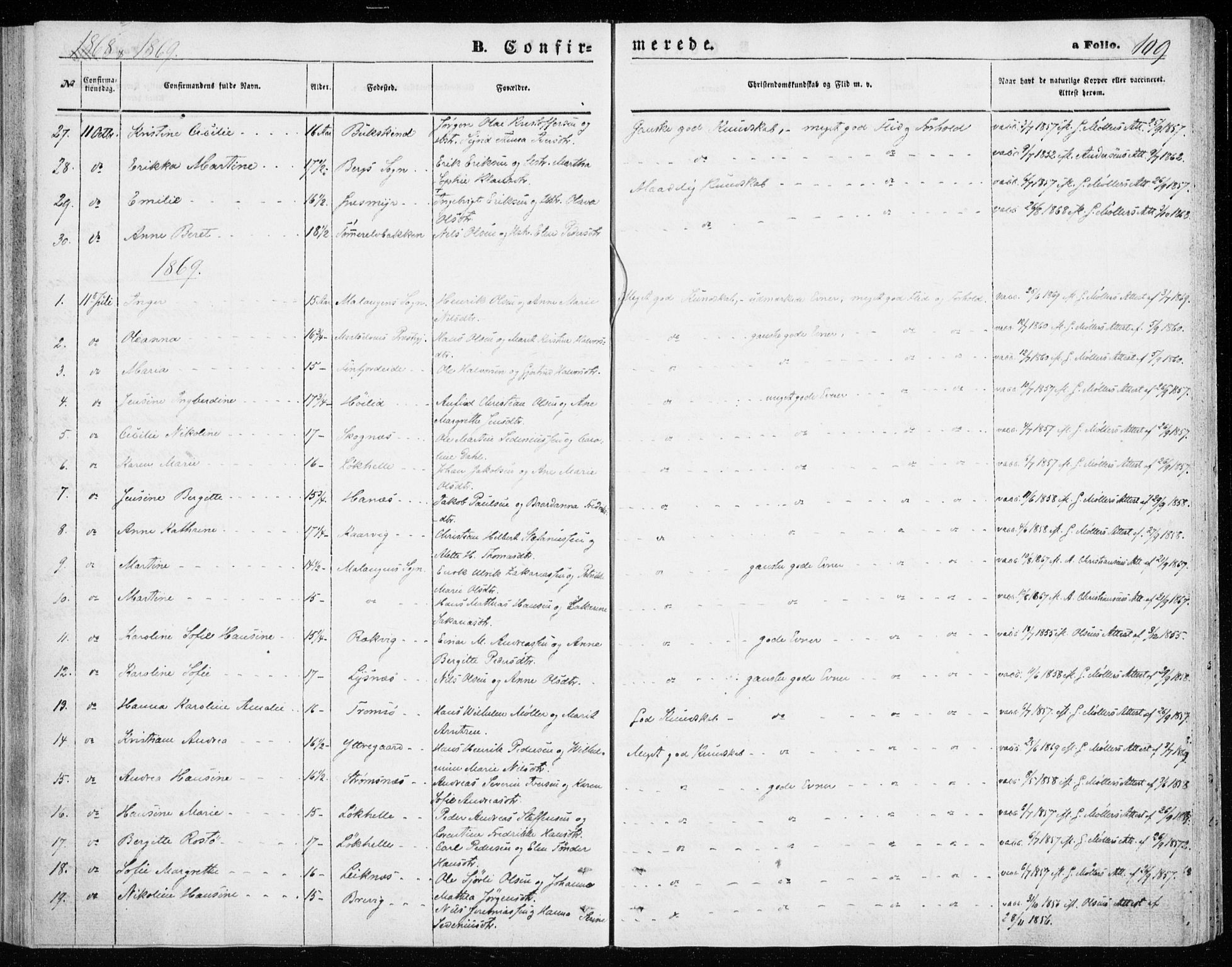 Lenvik sokneprestembete, SATØ/S-1310/H/Ha/Haa/L0009kirke: Parish register (official) no. 9, 1866-1873, p. 109