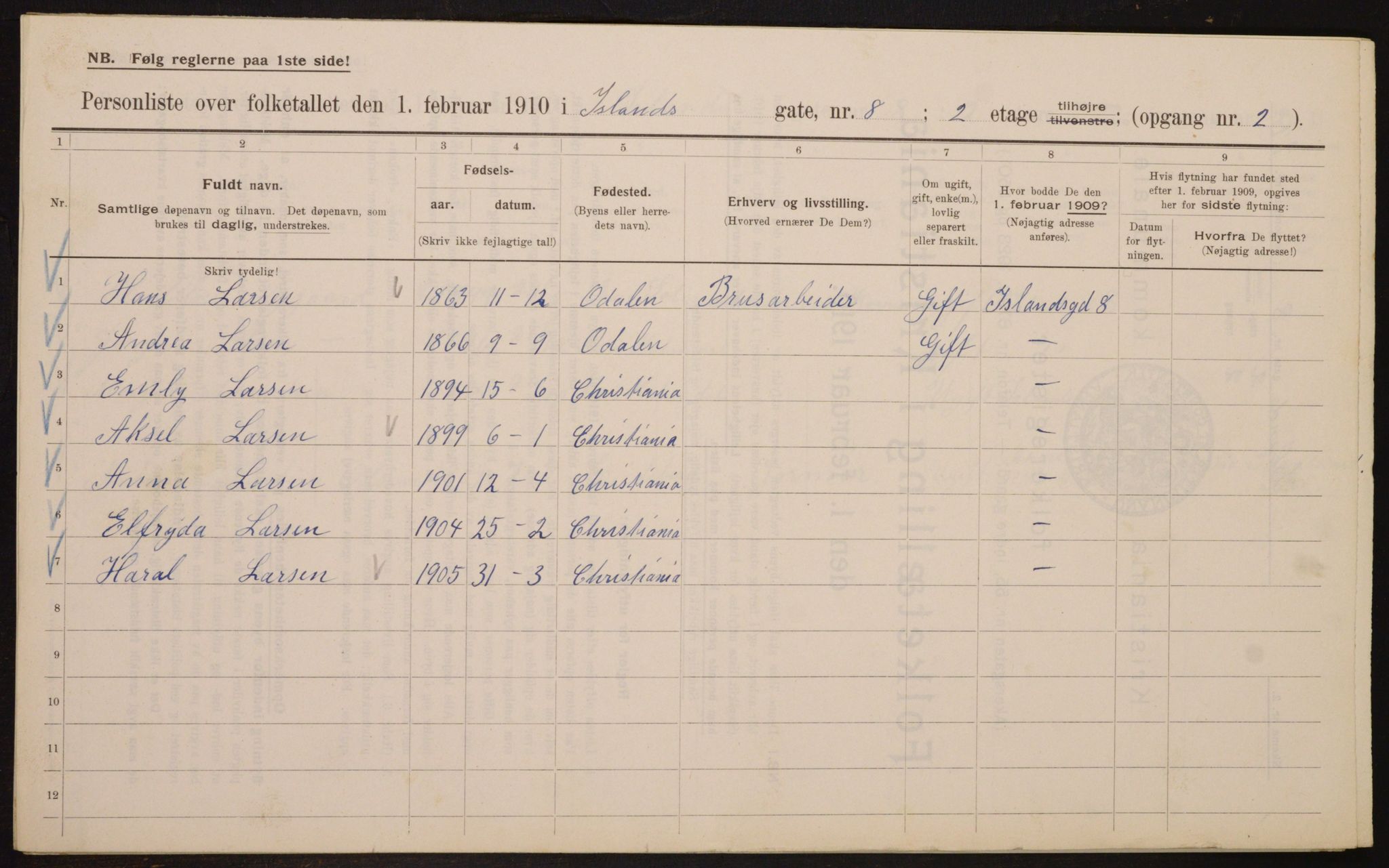 OBA, Municipal Census 1910 for Kristiania, 1910, p. 43490