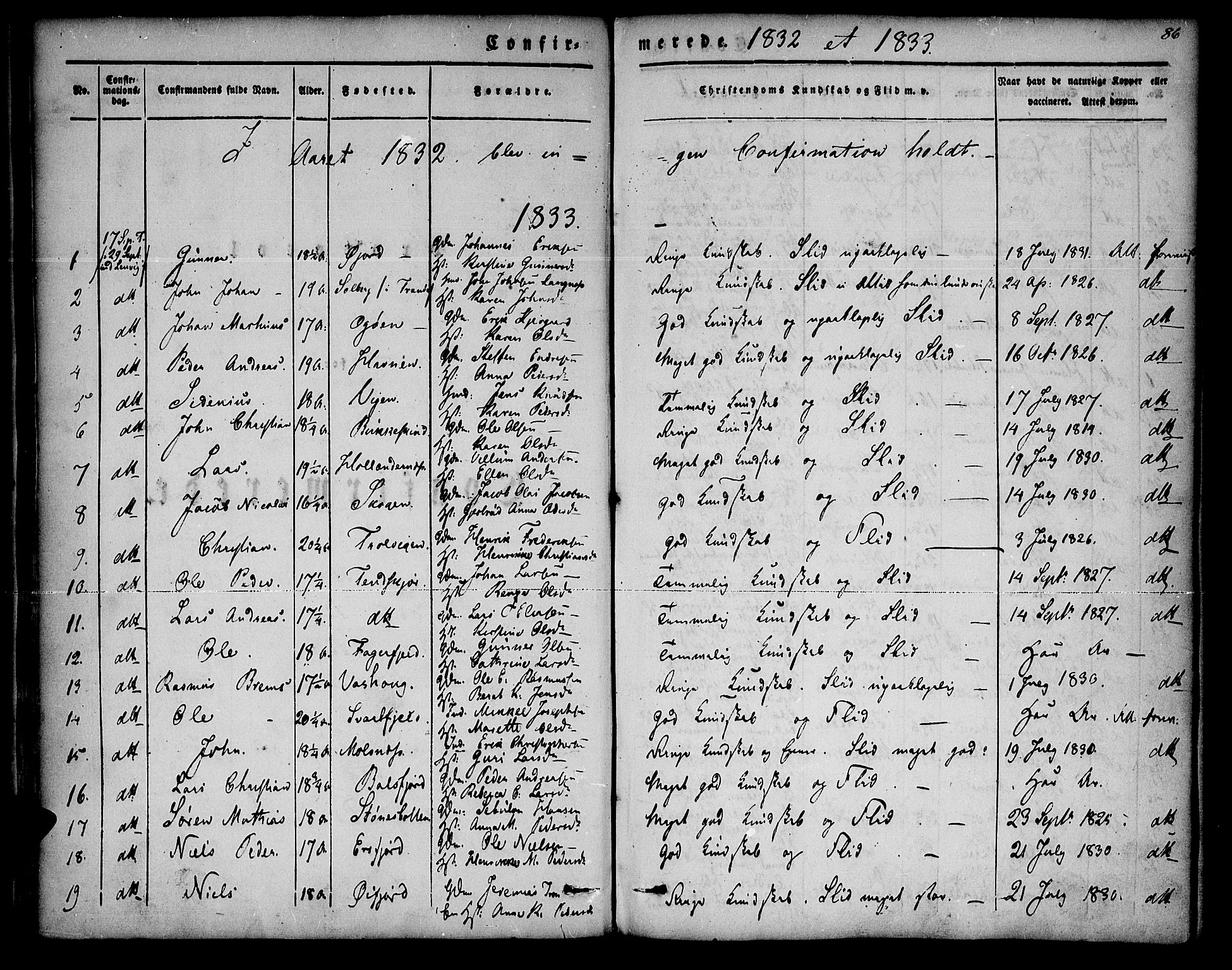 Lenvik sokneprestembete, AV/SATØ-S-1310/H/Ha/Haa/L0004kirke: Parish register (official) no. 4, 1832-1844, p. 86