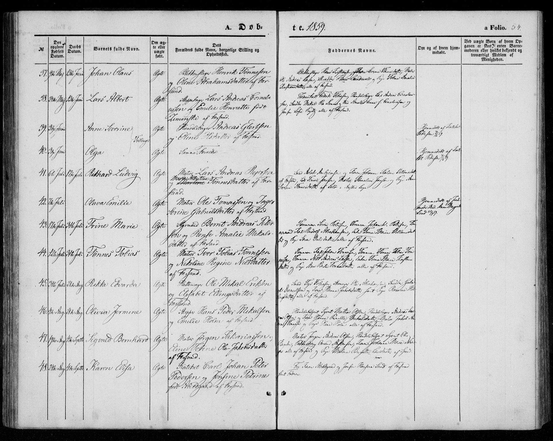 Farsund sokneprestkontor, AV/SAK-1111-0009/F/Fa/L0004: Parish register (official) no. A 4, 1847-1863, p. 54