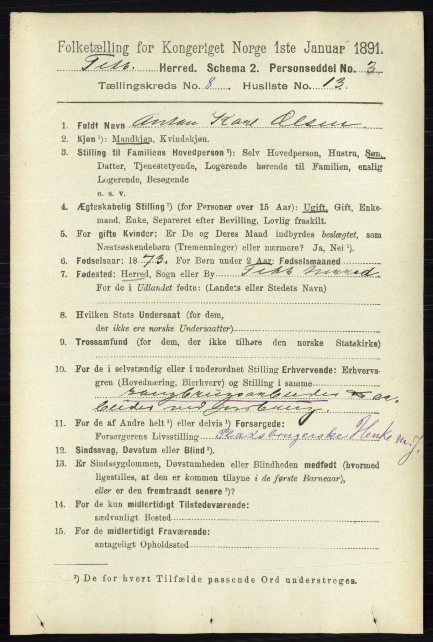 RA, 1891 census for 0227 Fet, 1891, p. 3118