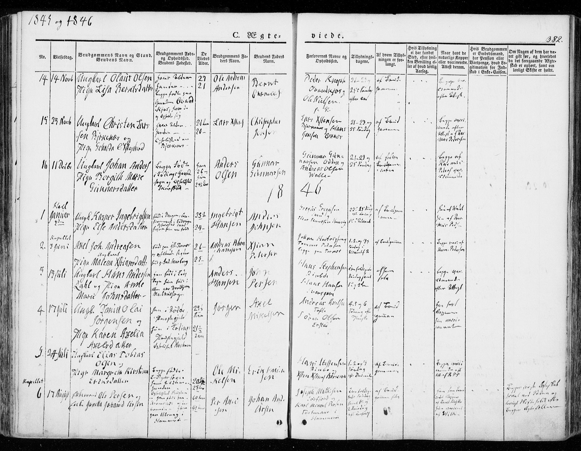 Ministerialprotokoller, klokkerbøker og fødselsregistre - Nordland, AV/SAT-A-1459/872/L1033: Parish register (official) no. 872A08, 1840-1863, p. 382