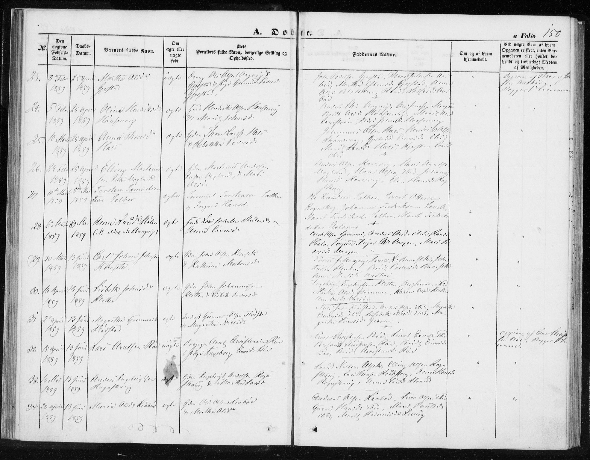 Ministerialprotokoller, klokkerbøker og fødselsregistre - Møre og Romsdal, AV/SAT-A-1454/576/L0883: Parish register (official) no. 576A01, 1849-1865, p. 150