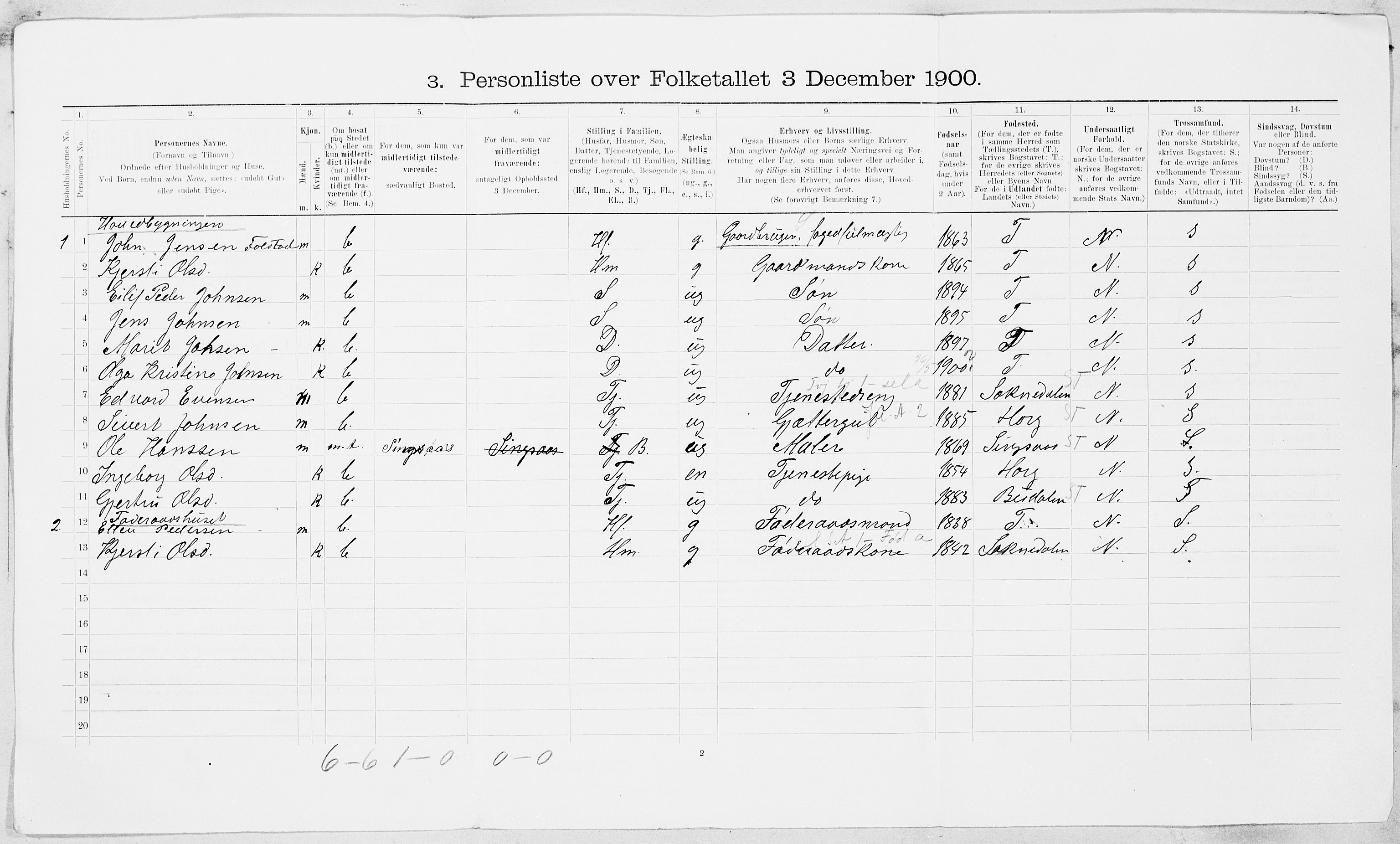 SAT, 1900 census for Støren, 1900, p. 21