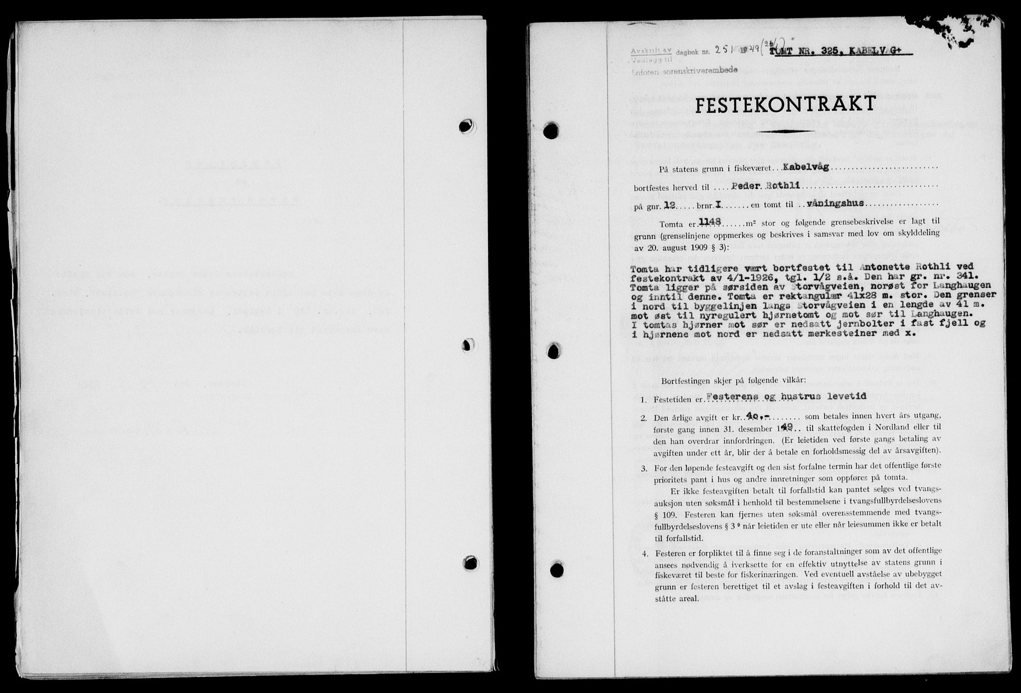 Lofoten sorenskriveri, SAT/A-0017/1/2/2C/L0020a: Mortgage book no. 20a, 1948-1949, Diary no: : 251/1949