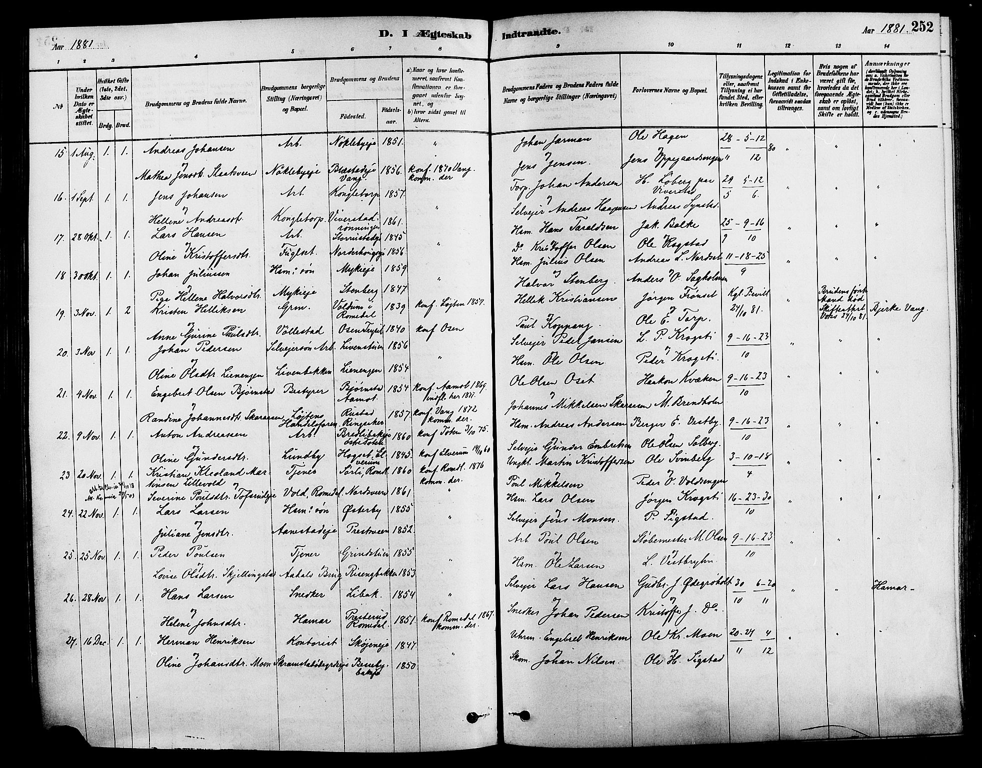 Løten prestekontor, SAH/PREST-022/K/Ka/L0009: Parish register (official) no. 9, 1878-1891, p. 252