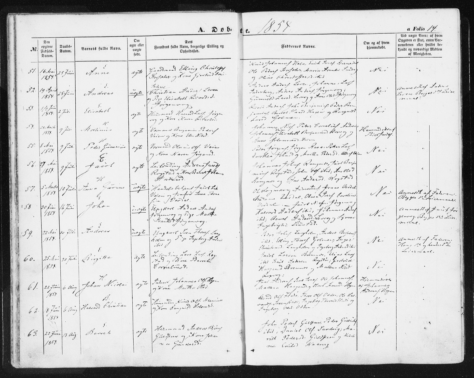 Ministerialprotokoller, klokkerbøker og fødselsregistre - Møre og Romsdal, AV/SAT-A-1454/581/L0937: Parish register (official) no. 581A05, 1853-1872, p. 14