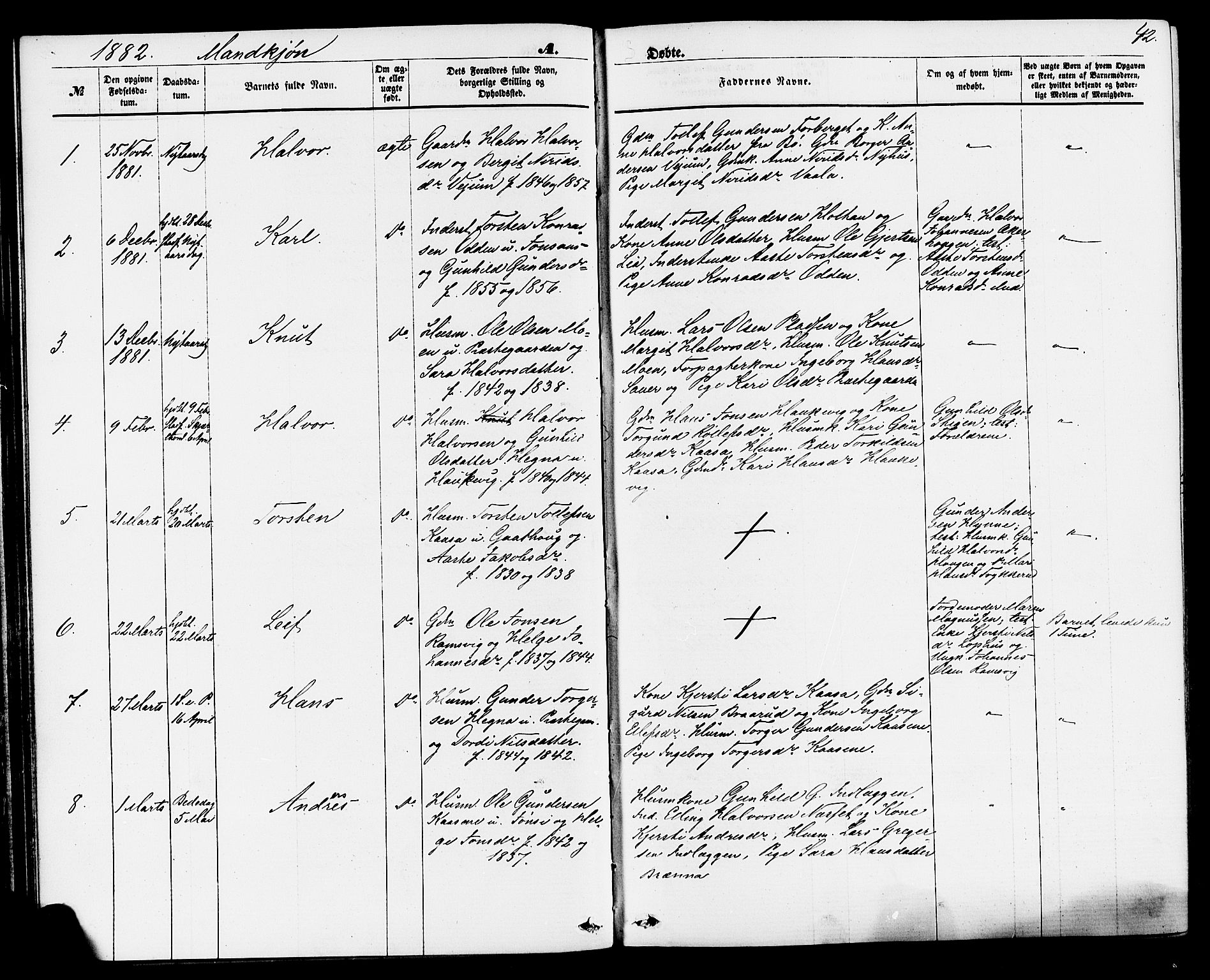 Sauherad kirkebøker, AV/SAKO-A-298/F/Fa/L0008: Parish register (official) no. I 8, 1873-1886, p. 42