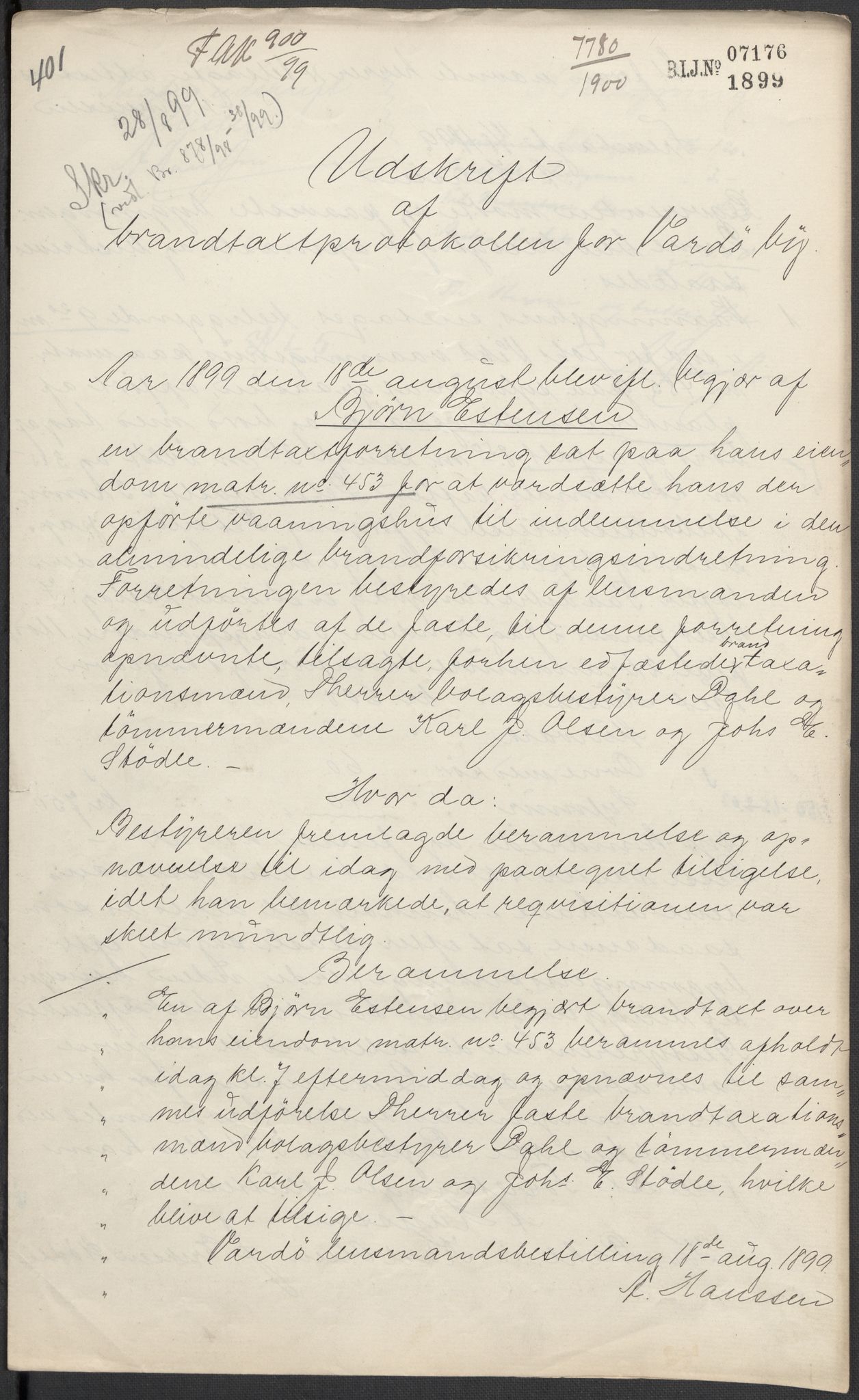 Norges Brannkasse, AV/RA-S-1549/E/Eu/L0019: Branntakster for Vardø by, 1889-1955, p. 25