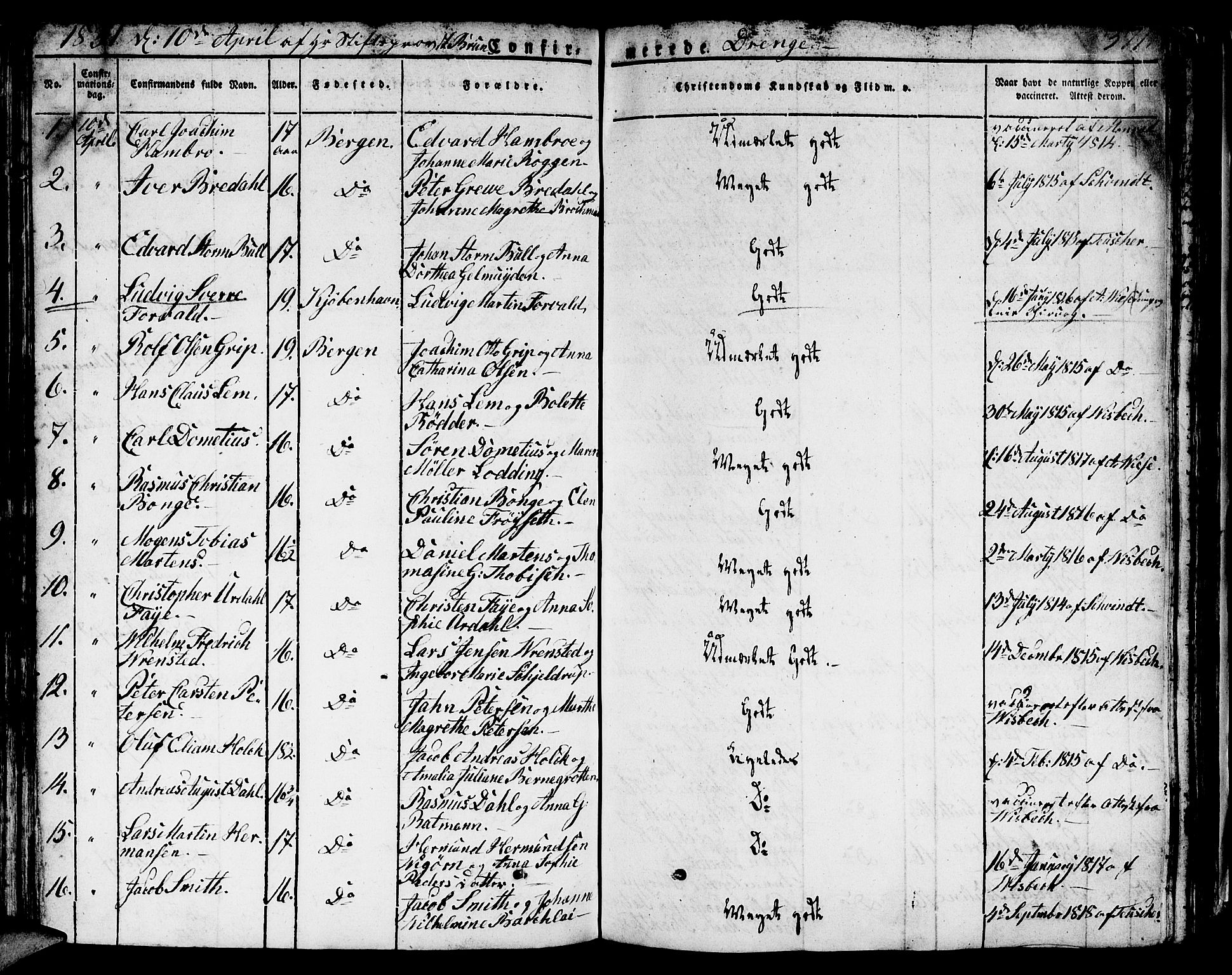 Domkirken sokneprestembete, SAB/A-74801/H/Hab/L0002: Parish register (copy) no. A 2, 1821-1839, p. 371