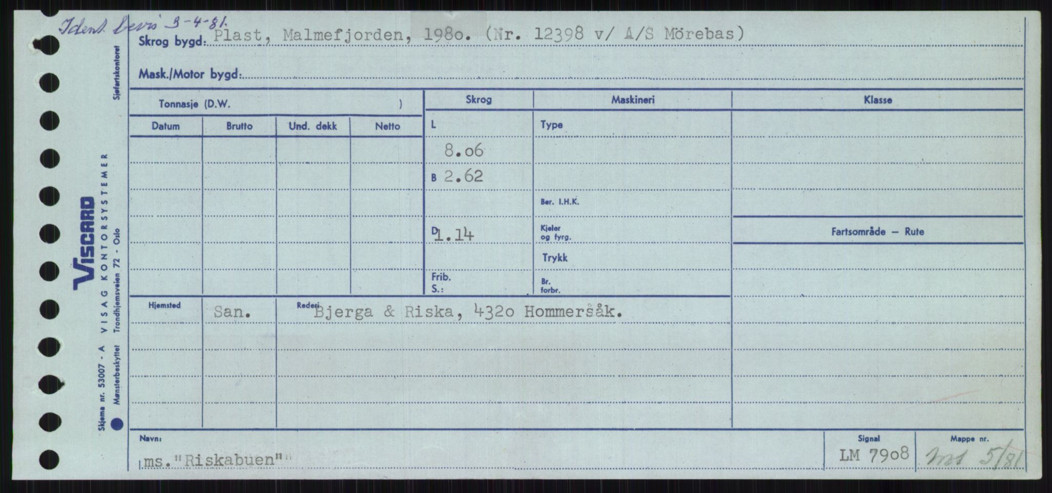 Sjøfartsdirektoratet med forløpere, Skipsmålingen, AV/RA-S-1627/H/Ha/L0004/0002: Fartøy, Mas-R / Fartøy, Odin-R, p. 729