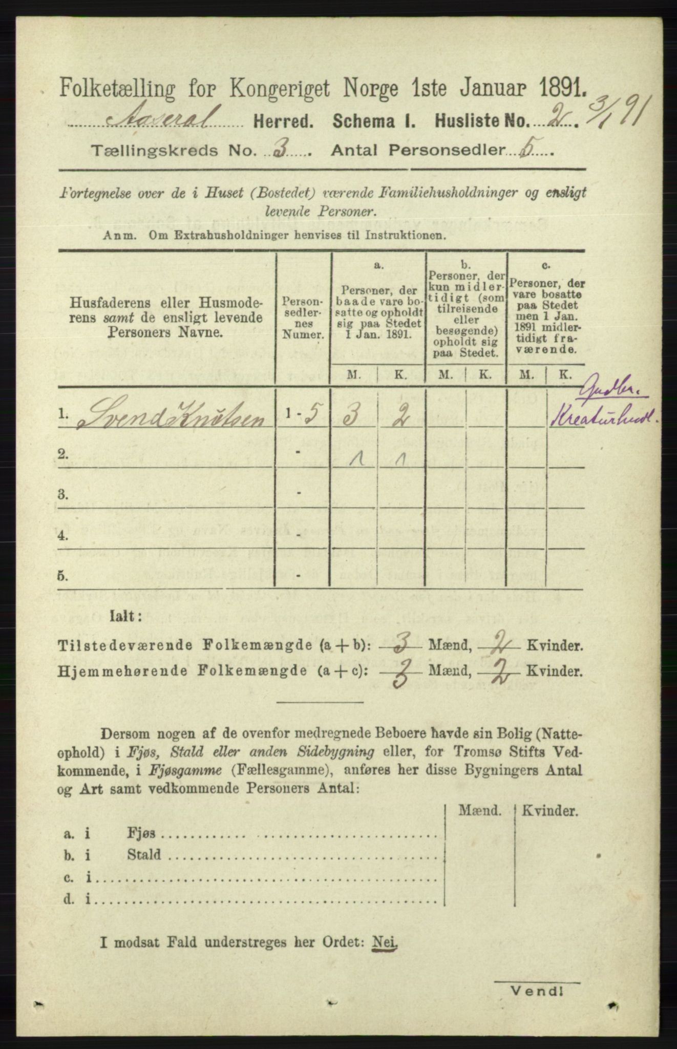 RA, 1891 census for 1026 Åseral, 1891, p. 725