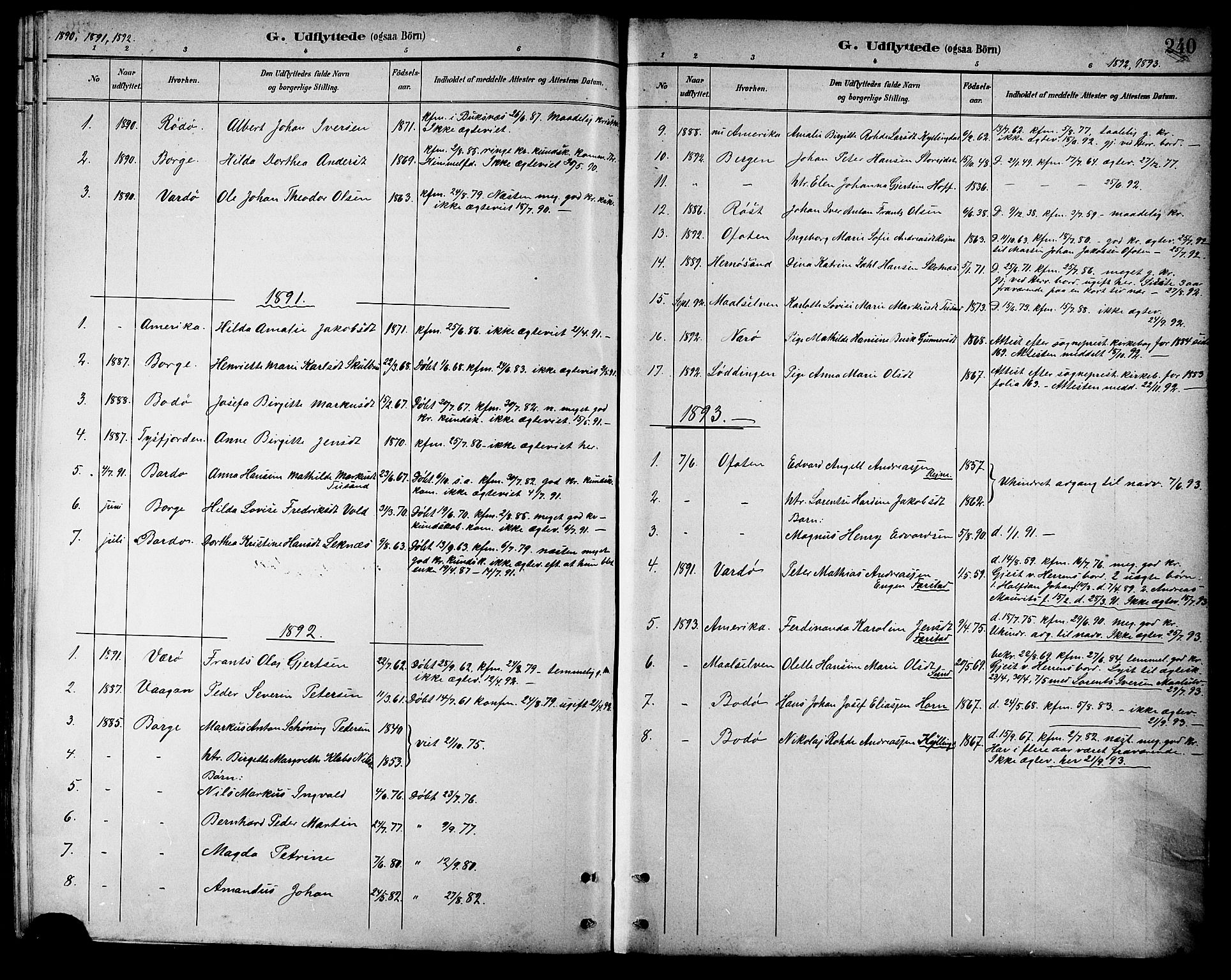 Ministerialprotokoller, klokkerbøker og fødselsregistre - Nordland, AV/SAT-A-1459/881/L1167: Parish register (copy) no. 881C04, 1886-1899, p. 240