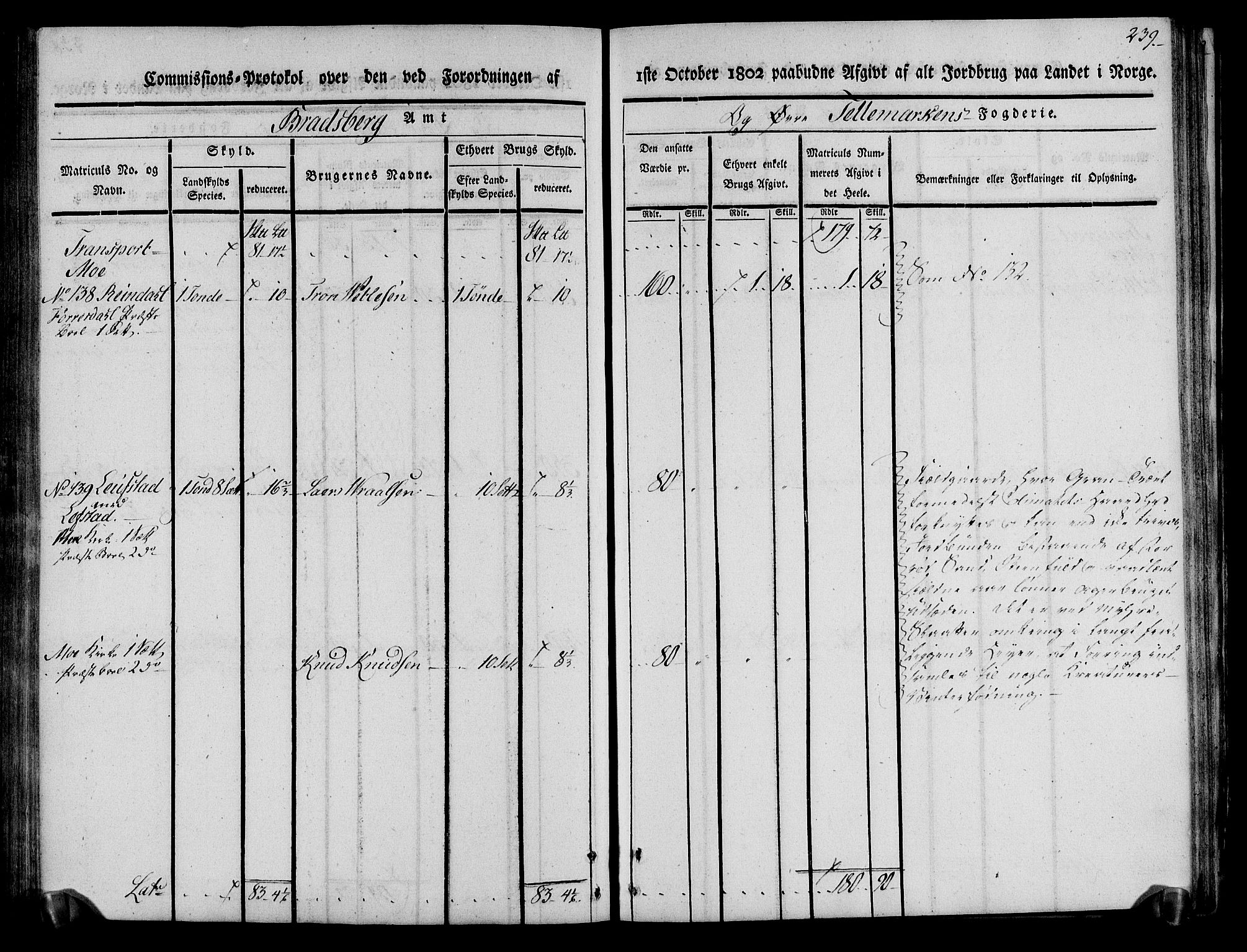 Rentekammeret inntil 1814, Realistisk ordnet avdeling, AV/RA-EA-4070/N/Ne/Nea/L0075: Øvre Telemarken fogderi. Kommisjonsprotokoll for fogderiets vestre del - Kviteseid, Vinje, Moland [):Fyresdal] og Lårdal prestegjeld., 1803, p. 241