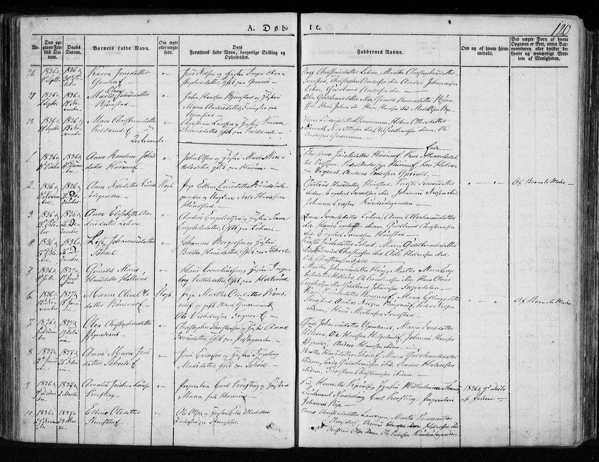 Hole kirkebøker, AV/SAKO-A-228/F/Fa/L0005: Parish register (official) no. I 5, 1833-1851, p. 120