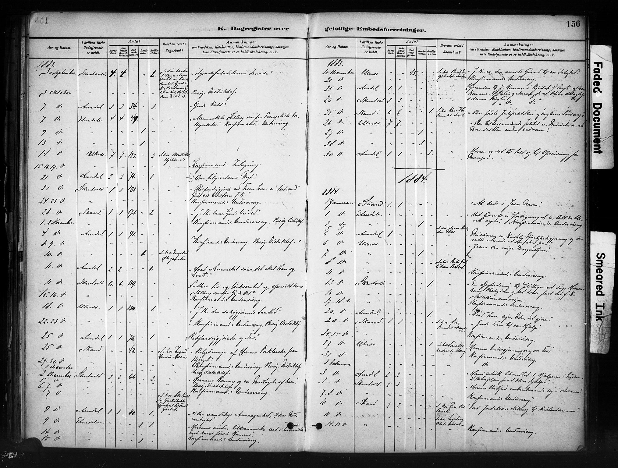 Nord-Aurdal prestekontor, SAH/PREST-132/H/Ha/Haa/L0013: Parish register (official) no. 13, 1883-1895, p. 156