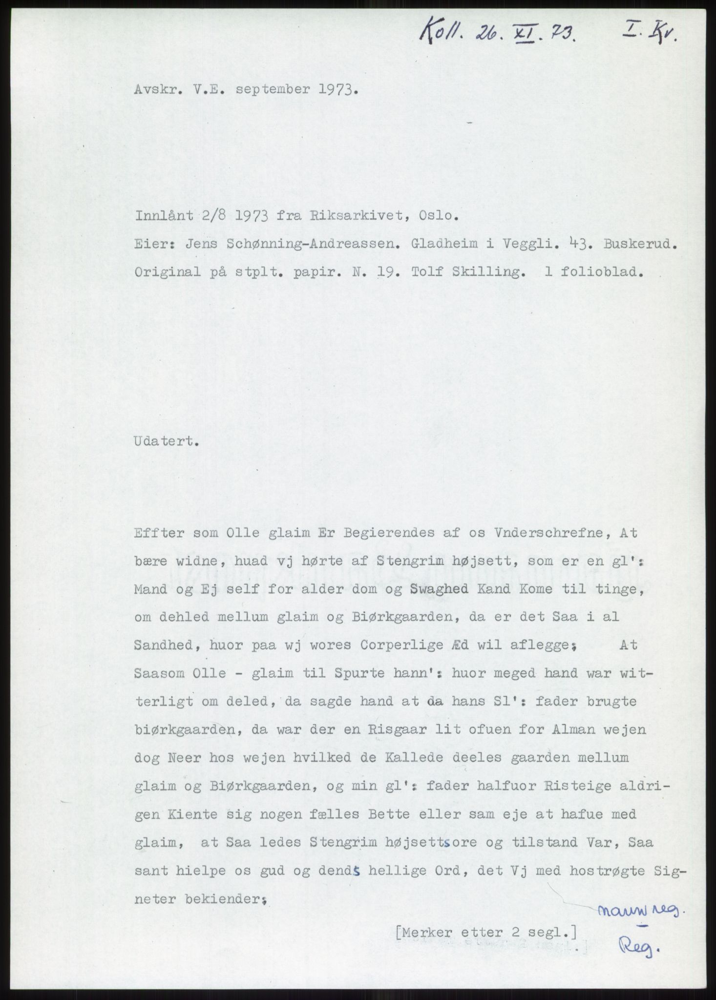 Samlinger til kildeutgivelse, Diplomavskriftsamlingen, RA/EA-4053/H/Ha, p. 200