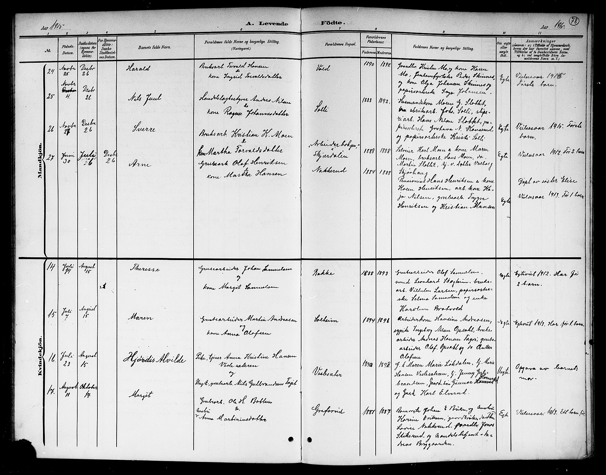 Hole kirkebøker, AV/SAKO-A-228/G/Gb/L0004: Parish register (copy) no. II 4, 1901-1916, p. 78