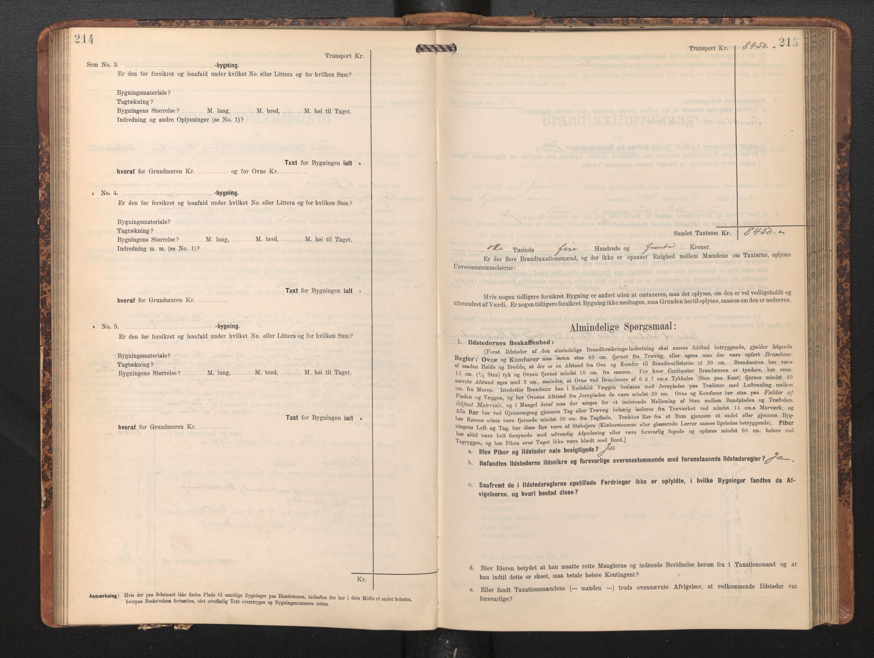 Lensmannen i Fana, AV/SAB-A-31801/0012/L0018: Branntakstprotokoll skjematakst, 1907-1910, p. 214-215