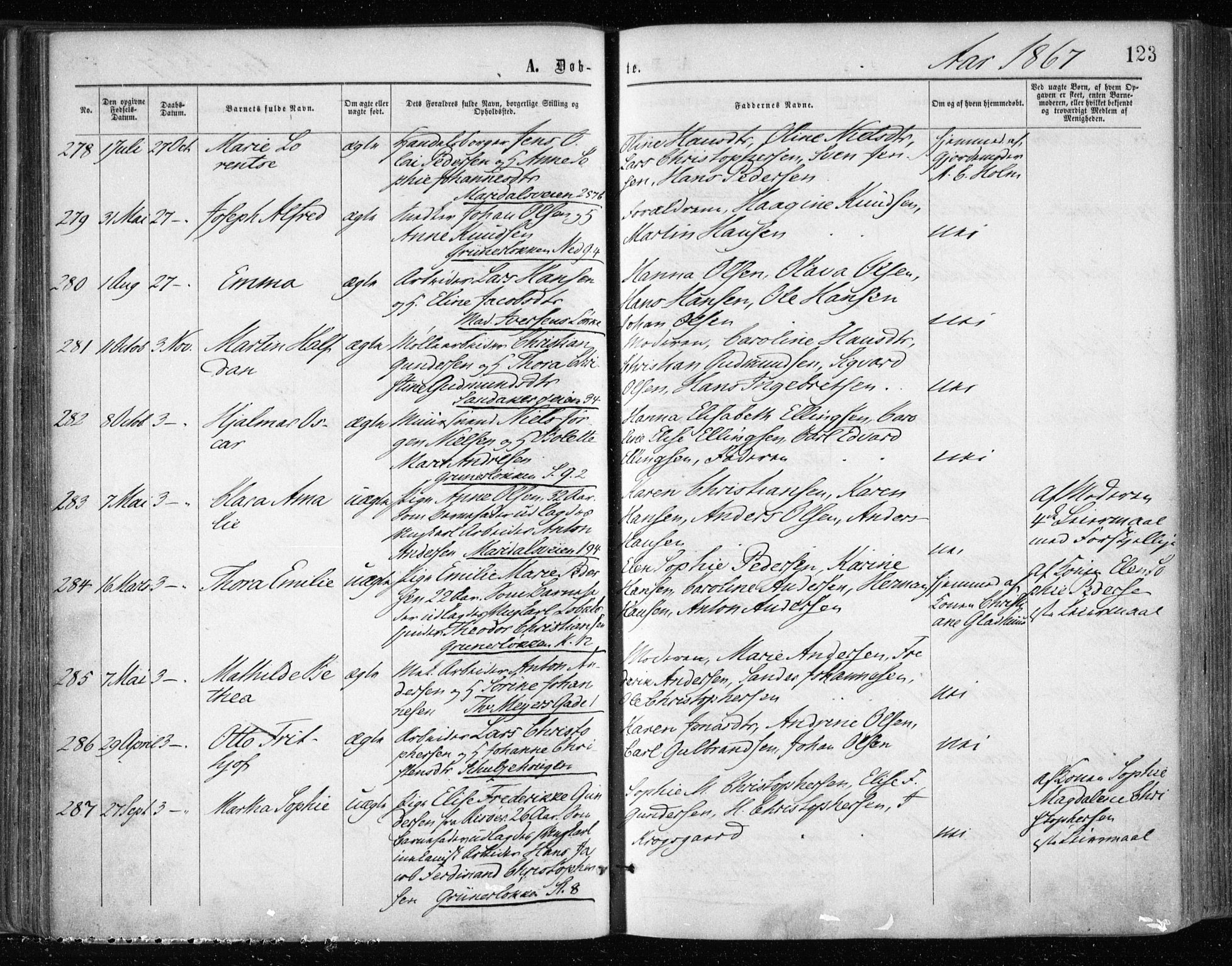 Gamle Aker prestekontor Kirkebøker, AV/SAO-A-10617a/F/L0002: Parish register (official) no. 2, 1864-1872, p. 123