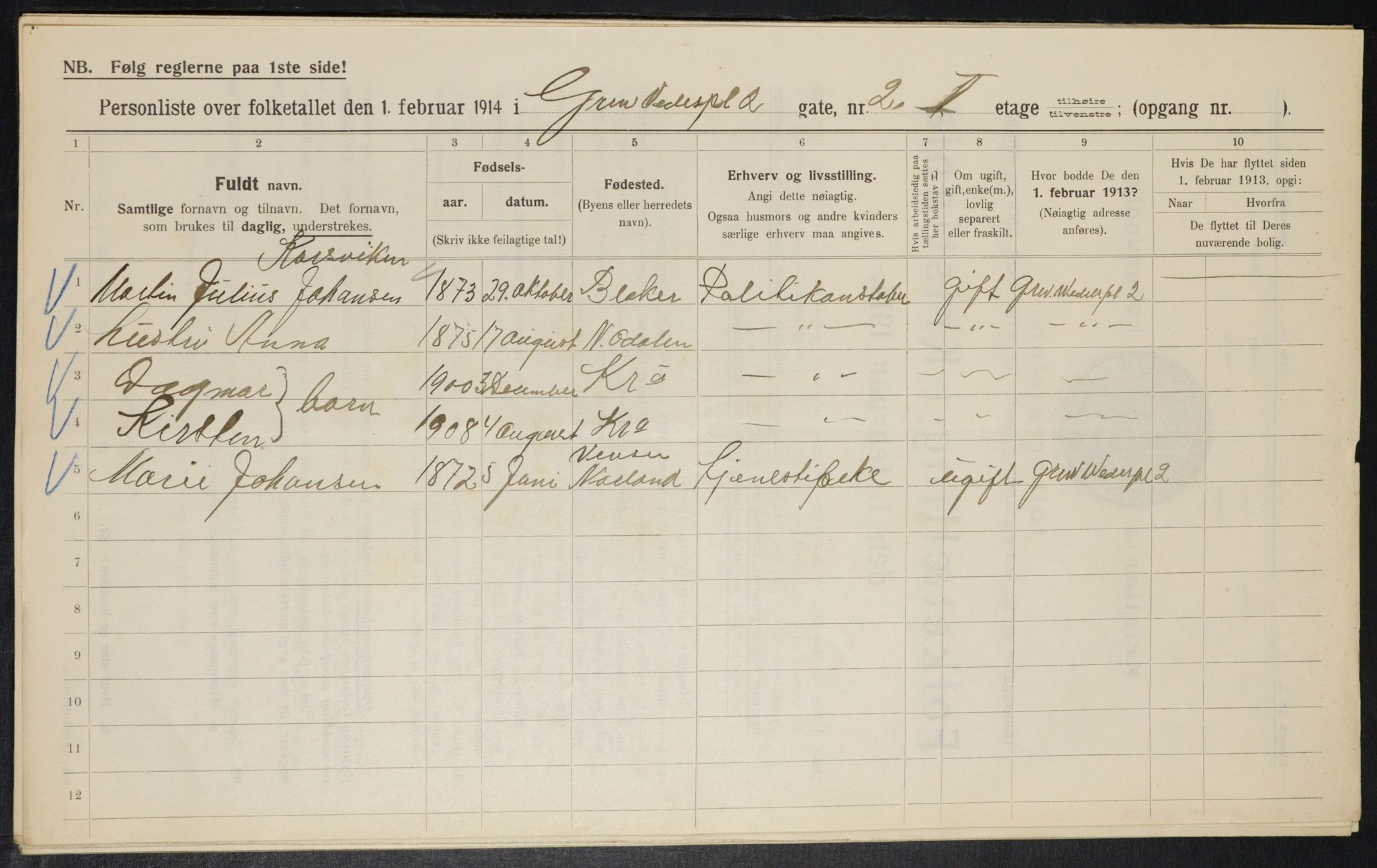 OBA, Municipal Census 1914 for Kristiania, 1914, p. 30000